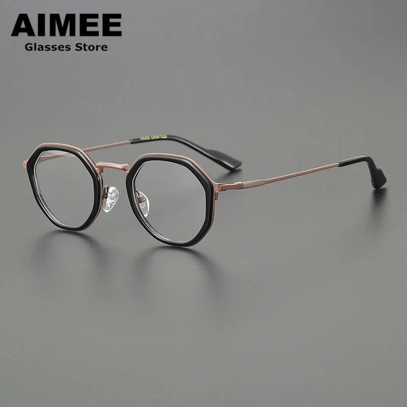 Stylish Aimee Unisex Full Rim Round Polygon Titanium Acetate Eyeglasses Frame 14023 - Perfect for Work, Reading & Fashion Accessories