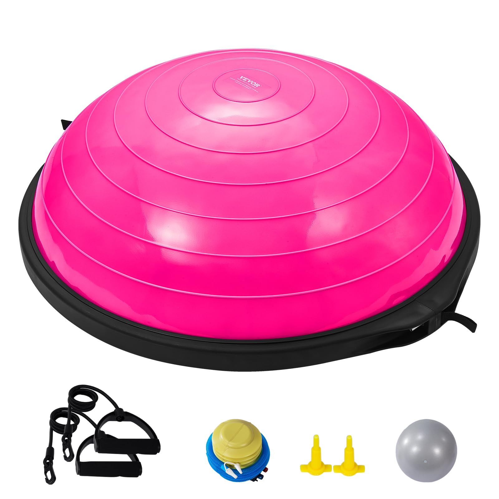 VEVOR 23/26 Inch Half Exercise Ball Trainer - 1500lbs Capacity Stability & Balance Ball with Resistance Bands & Foot Pump - Yoga Fitness Ball for Home Gym, Core Workouts, Pilates, Physical Therapy & Full Body Training (Black)