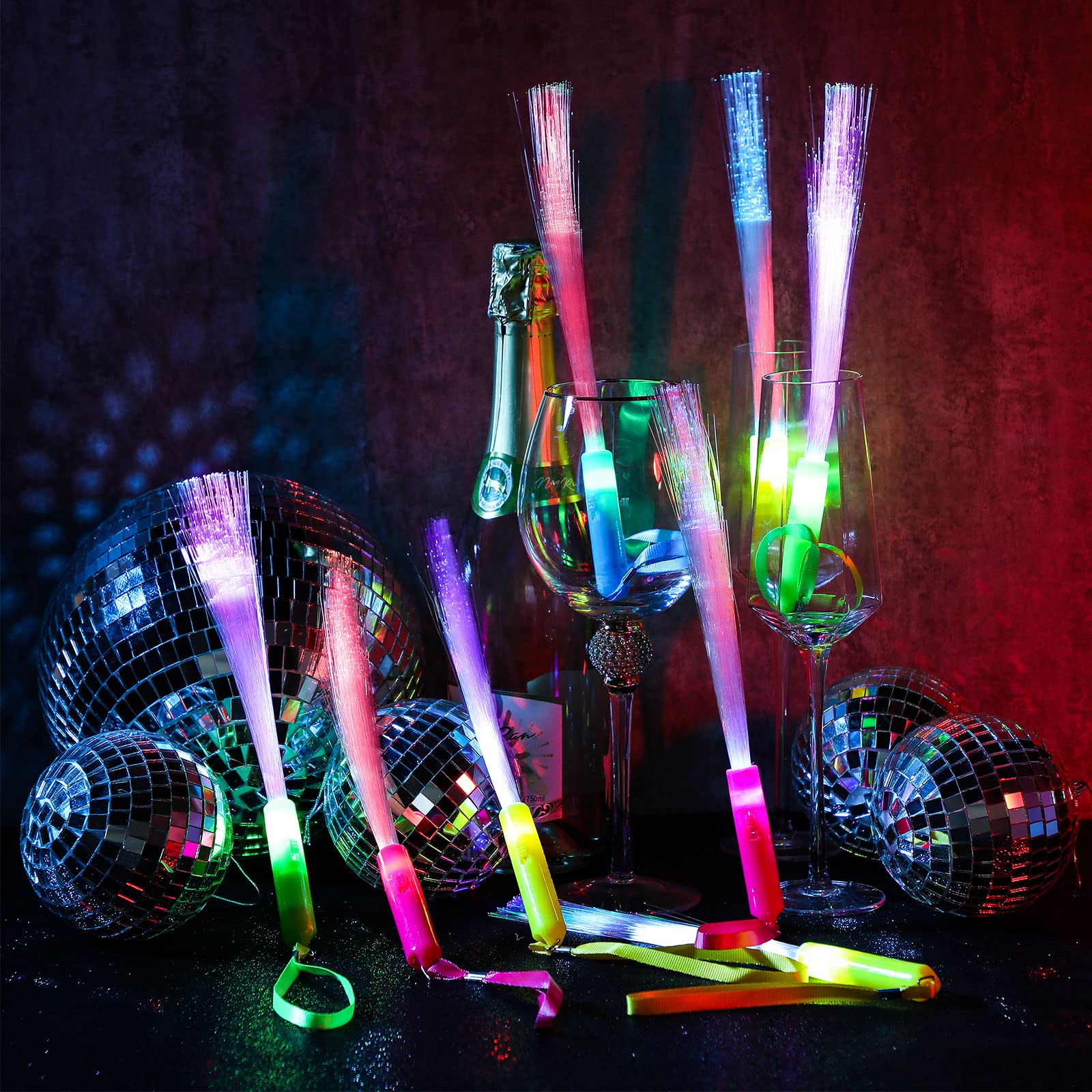 Junkin 360 Pcs Fiber Optic LED Light Up Wands - Glow Sticks with Batteries Included for Parties, Weddings, Birthdays & Carnivals - Perfect for Night Events, Raves, Concerts & Festivals