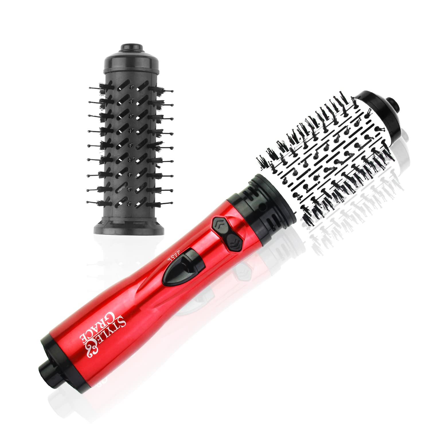 Professional Hot Air Brush Styler & Hair Dryer - 2-in-1 Rotating Hair Dryer Brush for Salon-Quality Styling at Home, Creates Vibrant Curls & Waves (Red) - Perfect for Daily Styling, Special Occasions & Travel