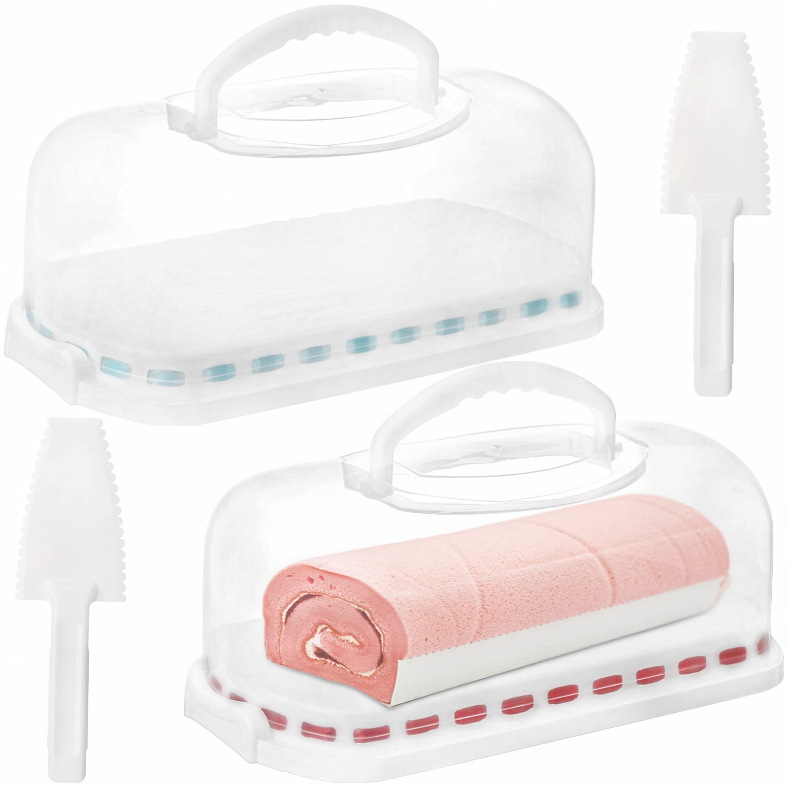 2-Pack Cedilis Portable Bread Storage Box with Clear Lid & Handle - Large Plastic Loaf Cake Container Includes 2 Cake Cutters - Perfect for Banana Bread, Pumpkin Bread & Quick Breads - Ideal for Kitchen, Picnics & Gift Giving