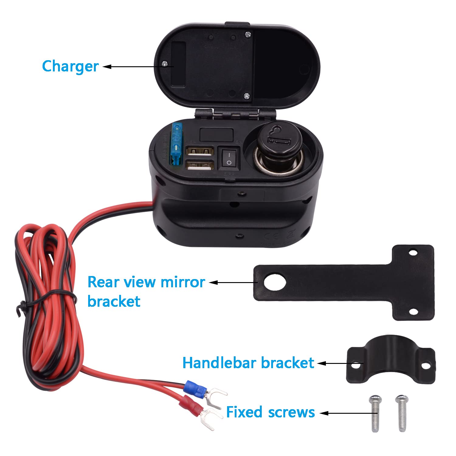 5V/3A Dual USB Charger Socket - Waterproof Motorcycle Handlebar & Rear View Mirror Mount - Cigarette Lighter Power Adapter with Voltmeter - Compatible with Phones, Tablets, GPS (Black) - Perfect for Long Rides & Outdoor Adventures