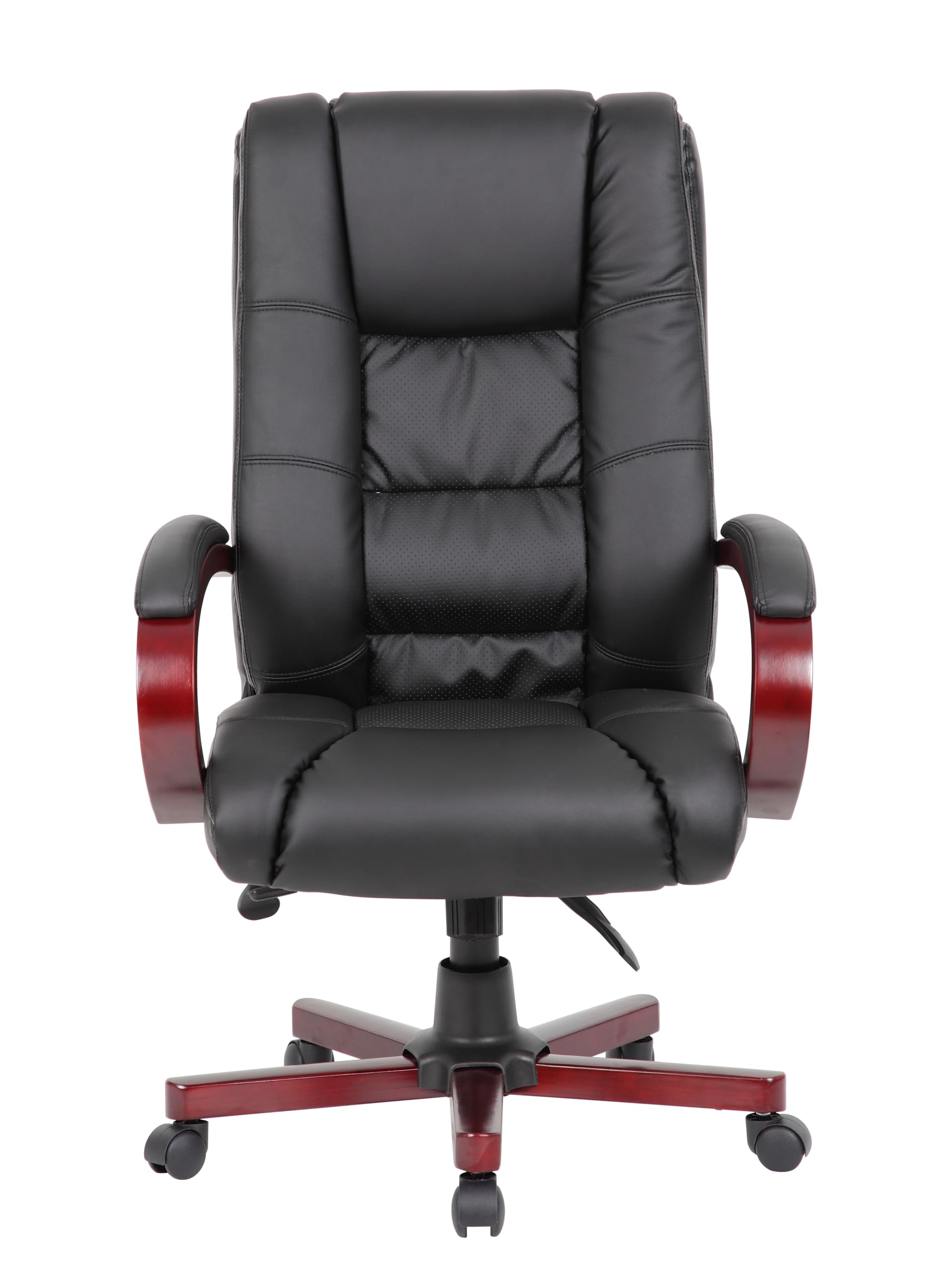 Boss Office Products High Back Executive Chair - Ergonomic Leather Office Chair with Adjustable Height & Lumbar Support, Black/Mahogany - Perfect for Home Office, Conference Rooms & Executive Suites
