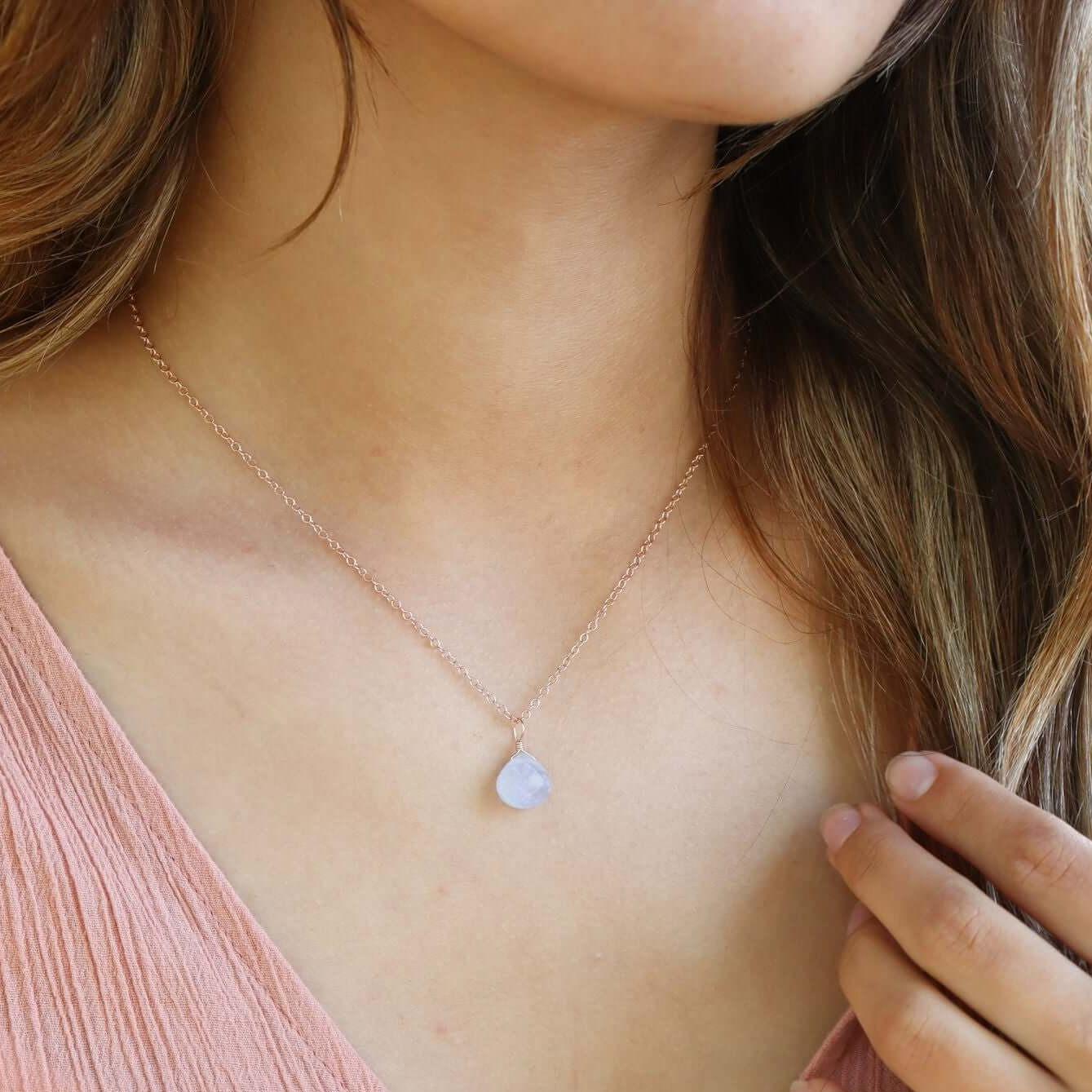 Tiny Blue Lace Agate Teardrop Crystal Pendant Necklace - Elegant Healing Stone Jewelry for Women, Perfect for Meditation, Yoga & Spiritual Gifts