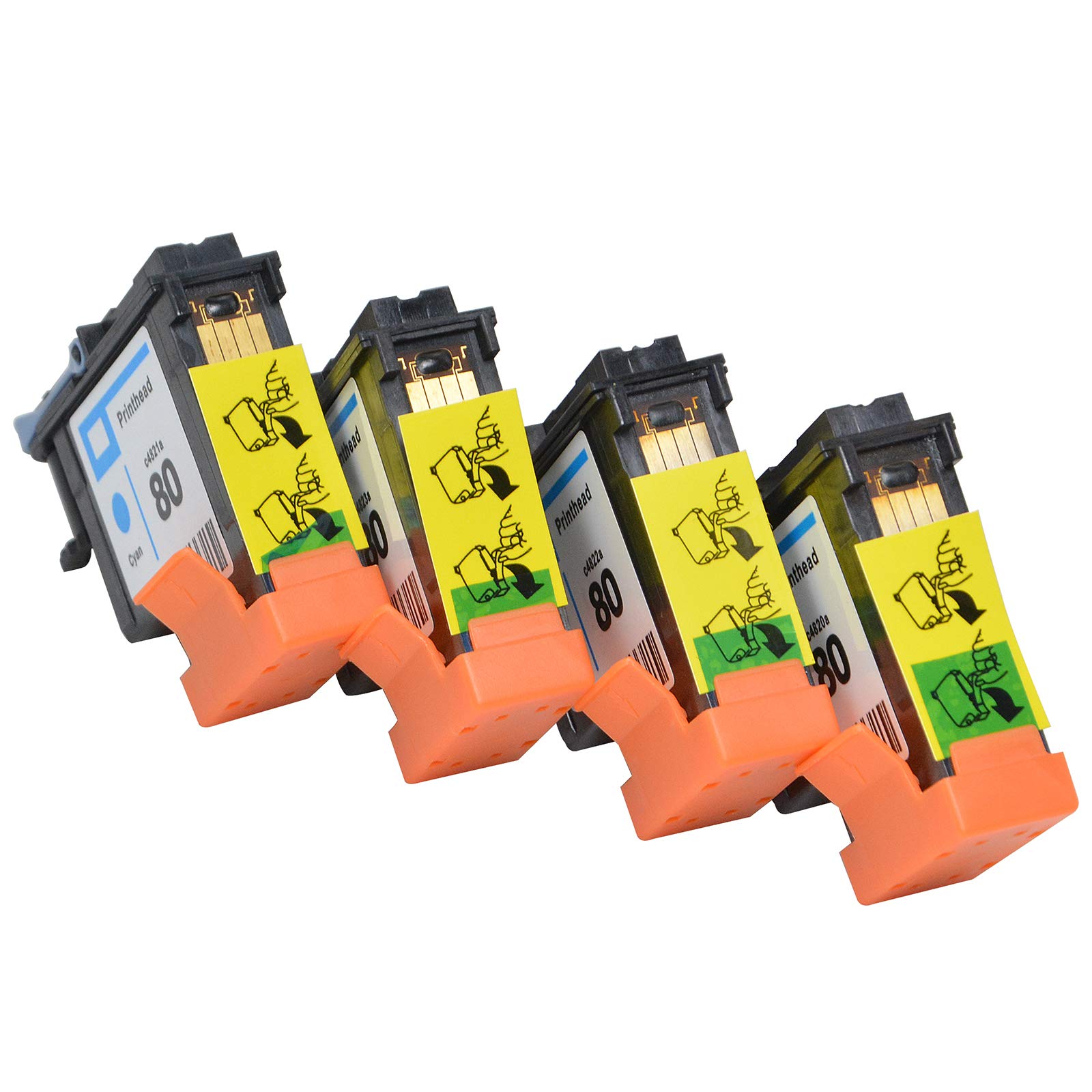 4-Pack HP 80 Printhead with New Updated Chips - Compatible for HP DesignJet 1050C/1050C Plus/1055C/1055CM/1055CM Plus Printers - Perfect for Office Printing, CAD Drawings & Large Format Graphics