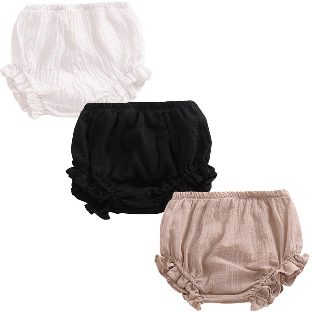 3PC Baby Shorts Set - Newborn Girls & Boys Linen Ruffle Bloomers, Floral Diaper Covers & PP Pants | Perfect for Summer Outfits, Photoshoots & Playtime
