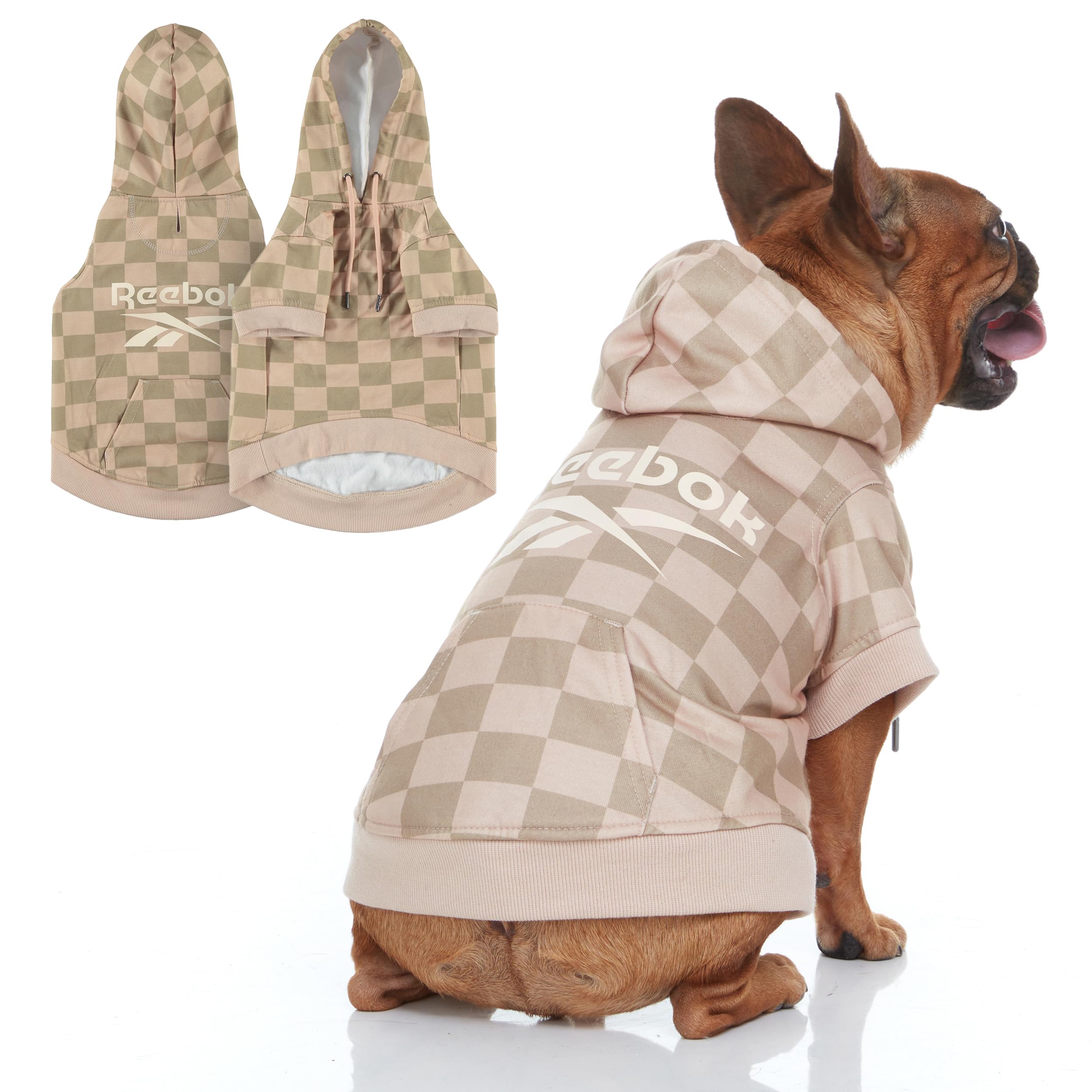 Reebok Fleece Dog Hoodie with Leash Hole - Warm Winter Dog Sweater for Small, Medium & Large Dogs | Cozy Pullover Hooded Sweatshirt for Fall & Christmas | Perfect for Outdoor Walks & Holiday Photos