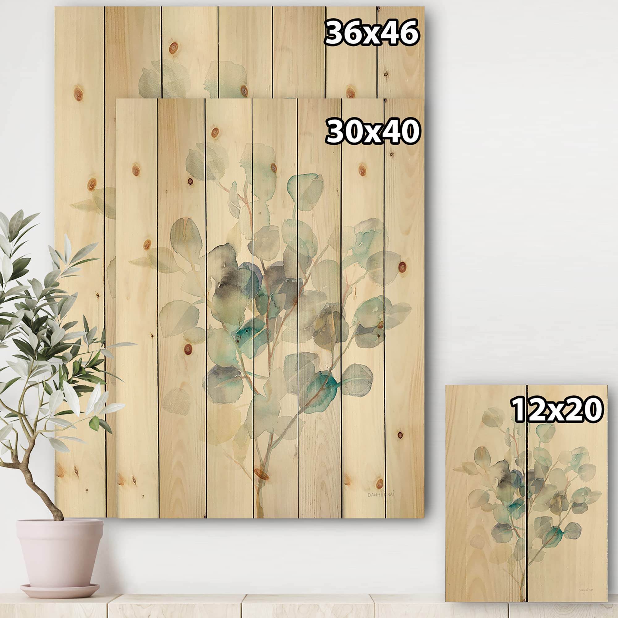 Eucalyptus Leaves Wood Wall Decor - Blue Floral Wall Art Panels Printed on Natural Pine - Perfect for Living Room, Bedroom & Farmhouse Decor