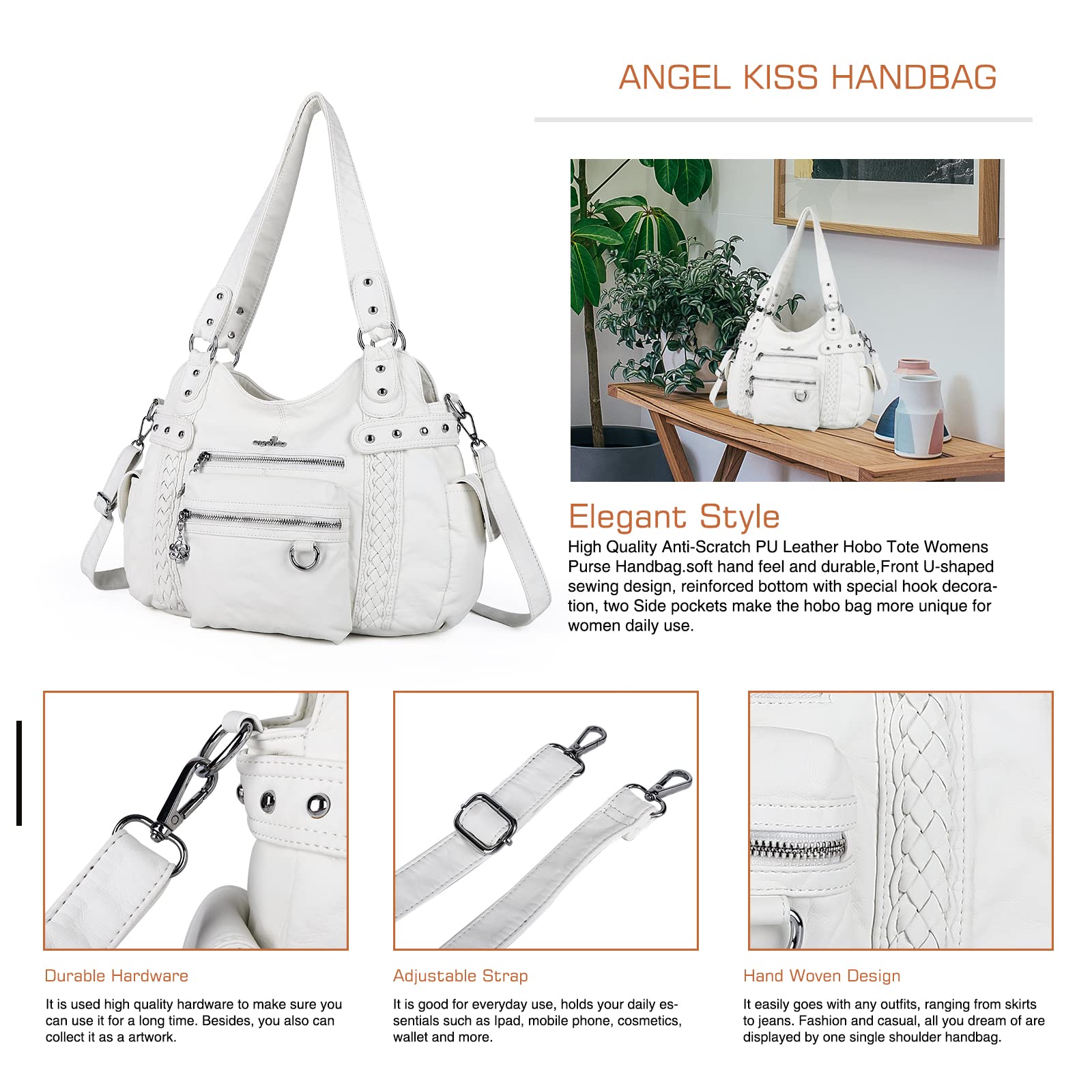 Angel Kiss Hobo Handbags for Women - Soft PU Leather Shoulder Bag, Ladies Purse - Perfect for Work, Travel & Everyday Use