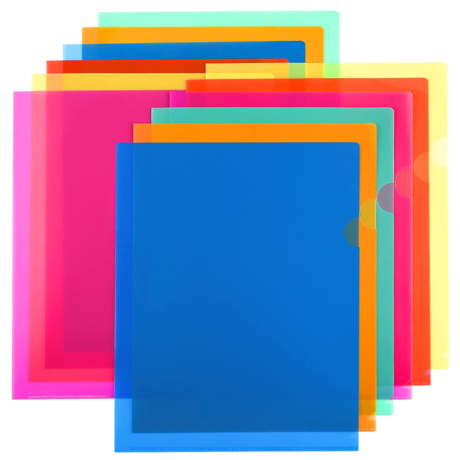 KTRIO 12-Pack Clear Plastic File Folders with L-Tab - 6 Assorted Colors Letter Size Document Protectors for Office, School & Home Organization - Perfect for Projects, Reports, Presentations & Filing Systems