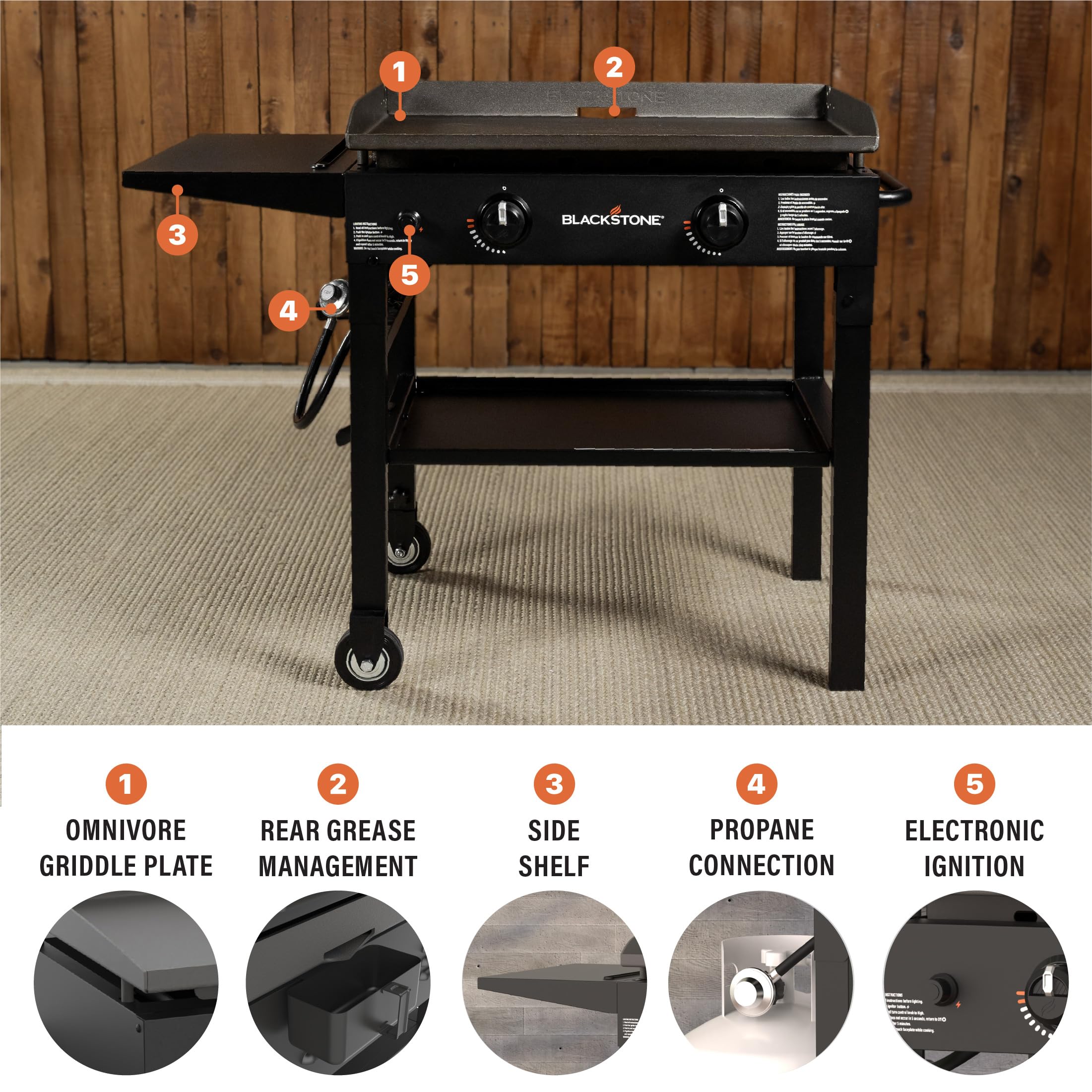 Blackstone 28 Inch Flat Top Gas Grill Griddle with 2 Burner, Propane-Powered Outdoor Cooking Station with Rear Grease Management System – Perfect for Camping, Backyard BBQs, and Tailgating (Model 1517)