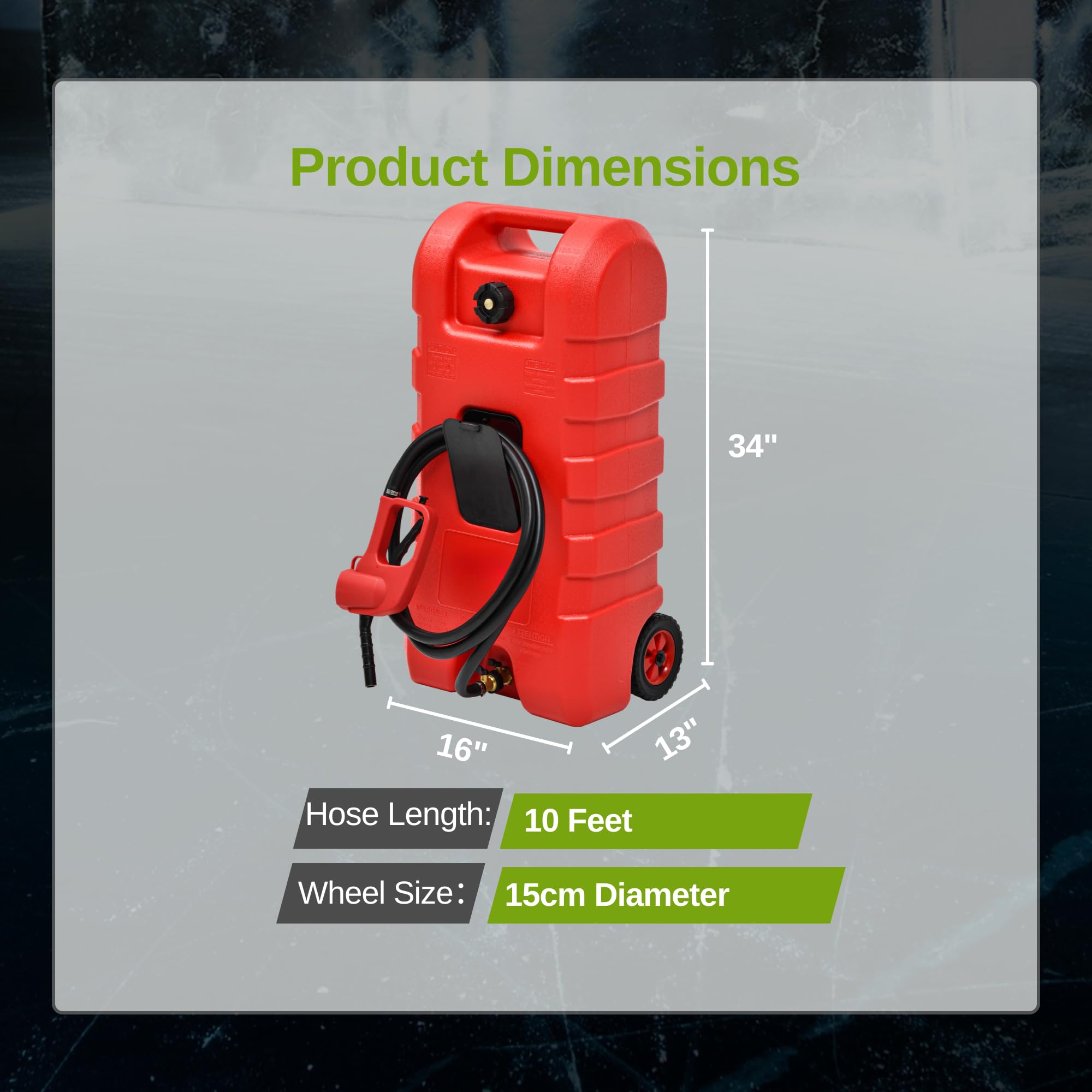 AUTOSAVER88 15 Gallon Portable Fuel Caddy - Heavy Duty Gasoline & Diesel Fuel Tank with 6'' Wheels, Dual Brass Shut-off Valves, Top Handle & Hose Holder - Ideal for Construction Sites, Farms, Emergency Fuel Storage & Off-Road Vehicles