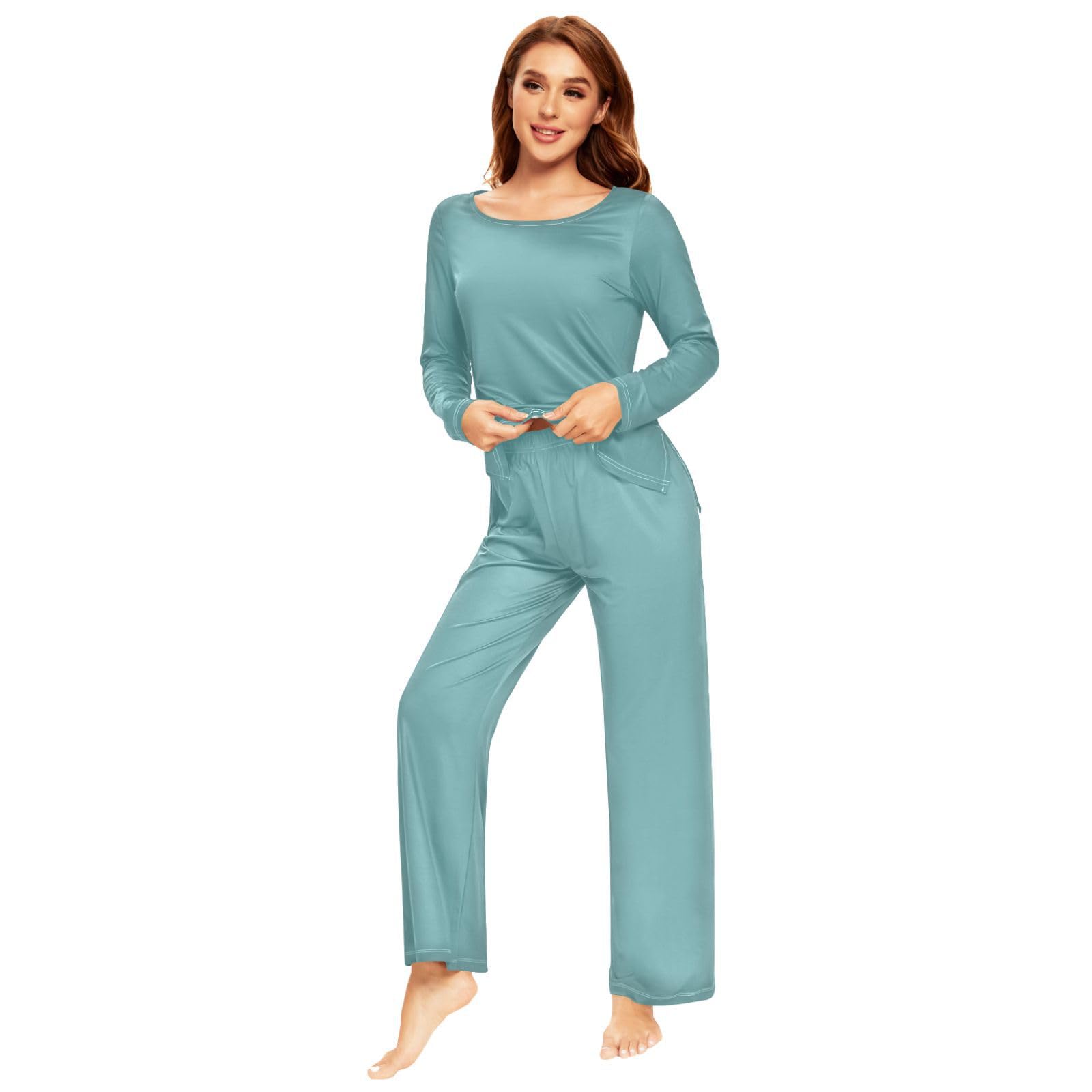 Cozy Blue Women's Pajama Set - Long Sleeve Sleepwear Top & Pants Lounge Outfit 20804 | Soft Cotton Loungewear for Relaxing at Home, Sleepovers & Comfortable Nightwear