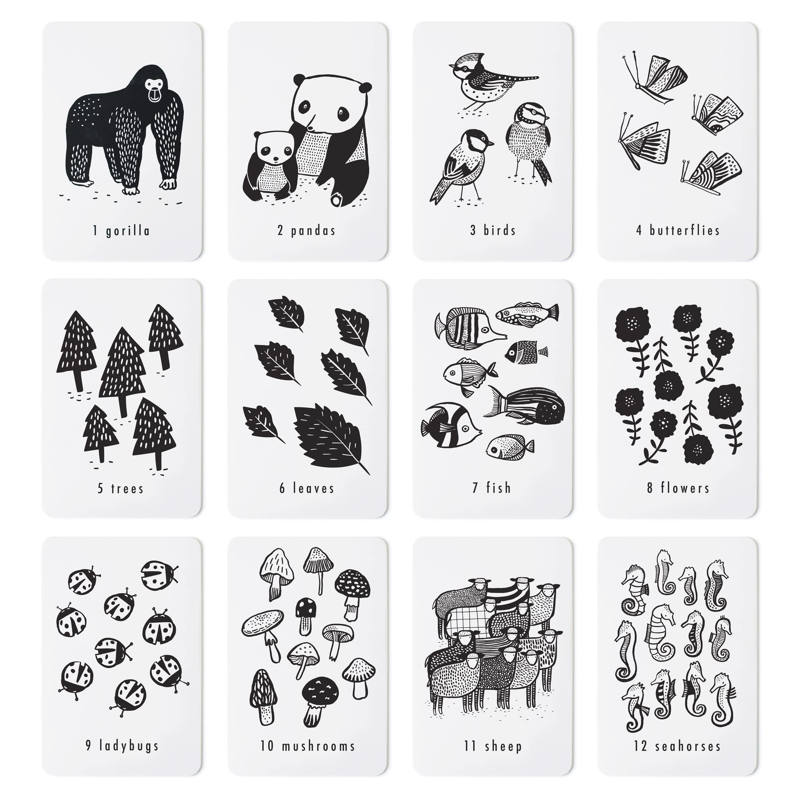 Wee Gallery Nature Number Cards - Educational Baby & Toddler Flashcards with Black & White Animals for Counting, Learning & Cognitive Development | Perfect for Early Childhood Visual Stimulation & Homeschooling Activities