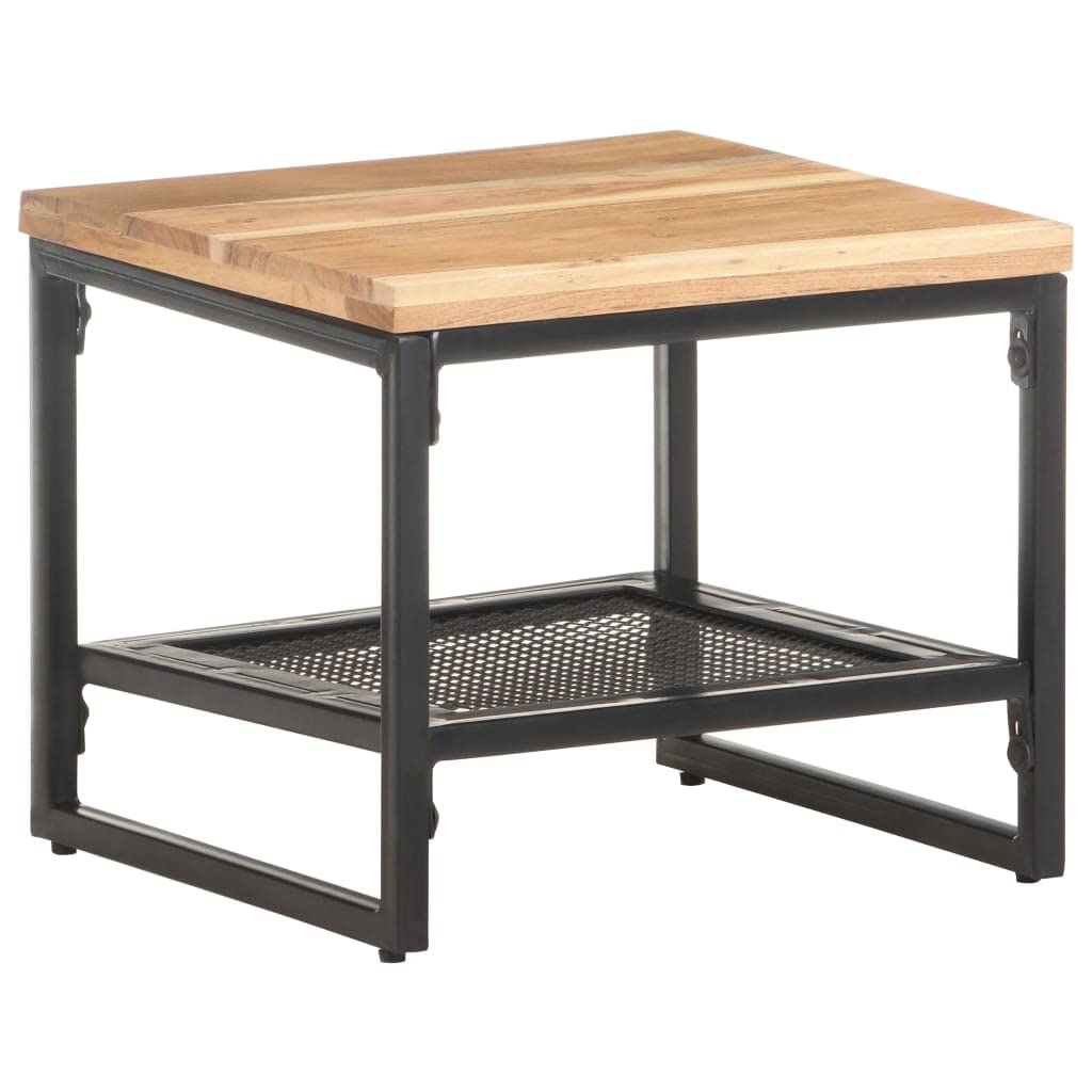 Solid Acacia Wood Side Table with Open Shelves - 15.7