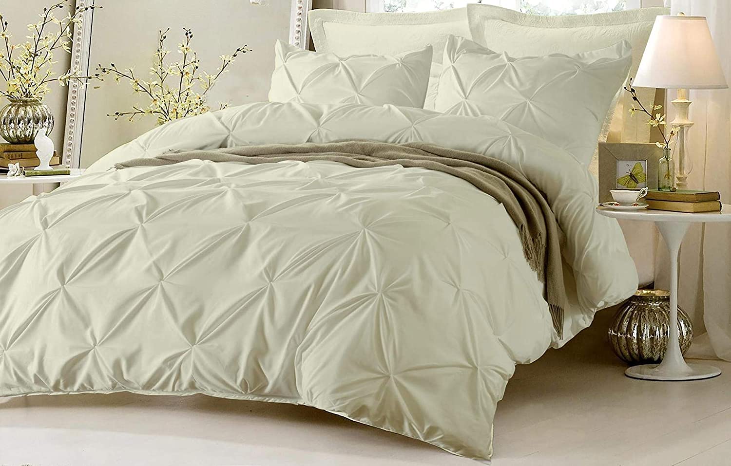 Premium 800 Thread Count 100% Egyptian Cotton California King Duvet Cover - Pinch Pleated Design, Silky Soft & Breathable with Hidden Zipper (Ivory) | Luxury Bedding for Master Bedroom & Guest Room