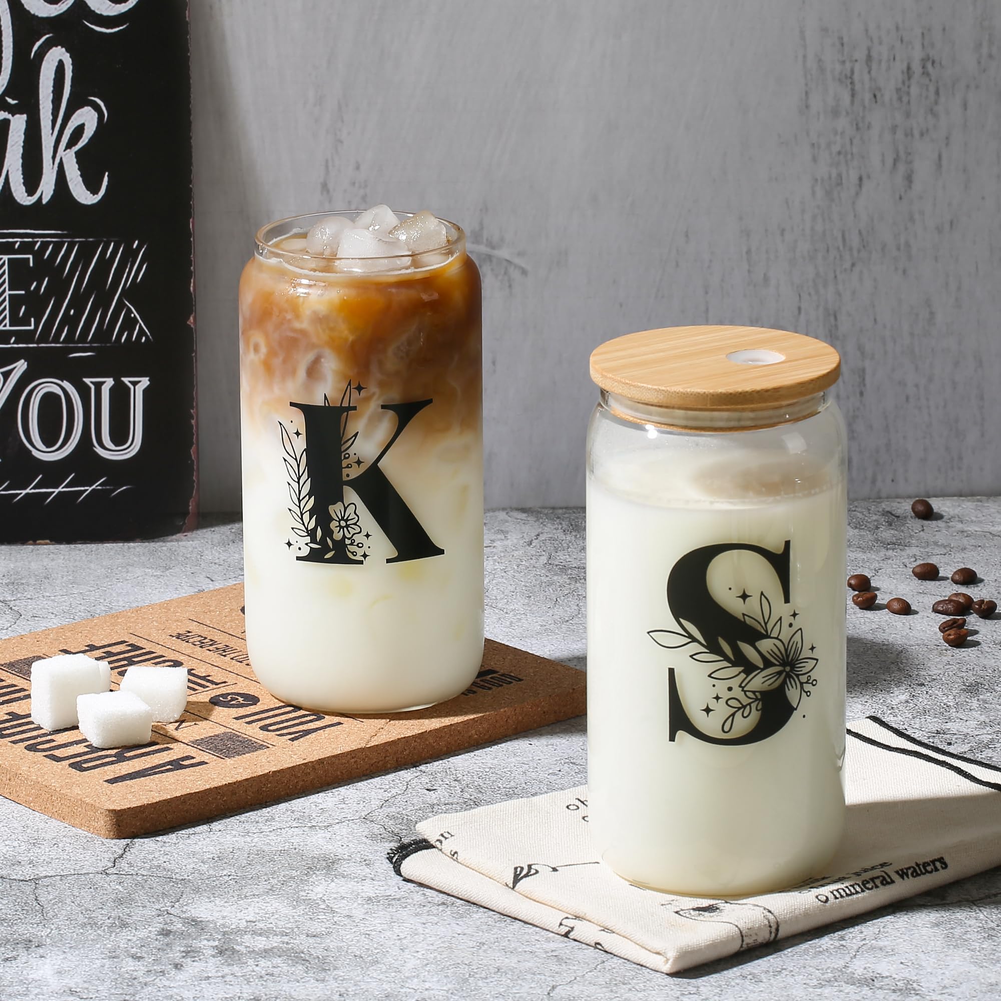Personalized Bridesmaid Proposal Gifts - Custom Initial Glass Cups & Jewelry Box Set for Travel, Iced Coffee, Birthday - Perfect for Wedding Parties, Bachelorette Gifts & Girls' Night Out (Pink Monogram A)