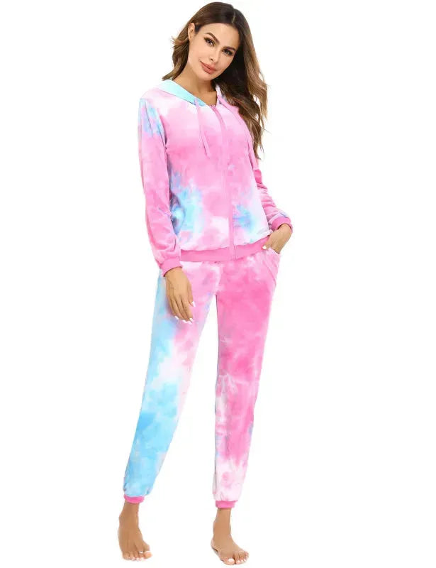 Women's Casual Velvet Tie-Dye Jogger Set - Soft Lounge Wear for Home, Yoga & Running - Comfortable Two Piece Outfit for Women