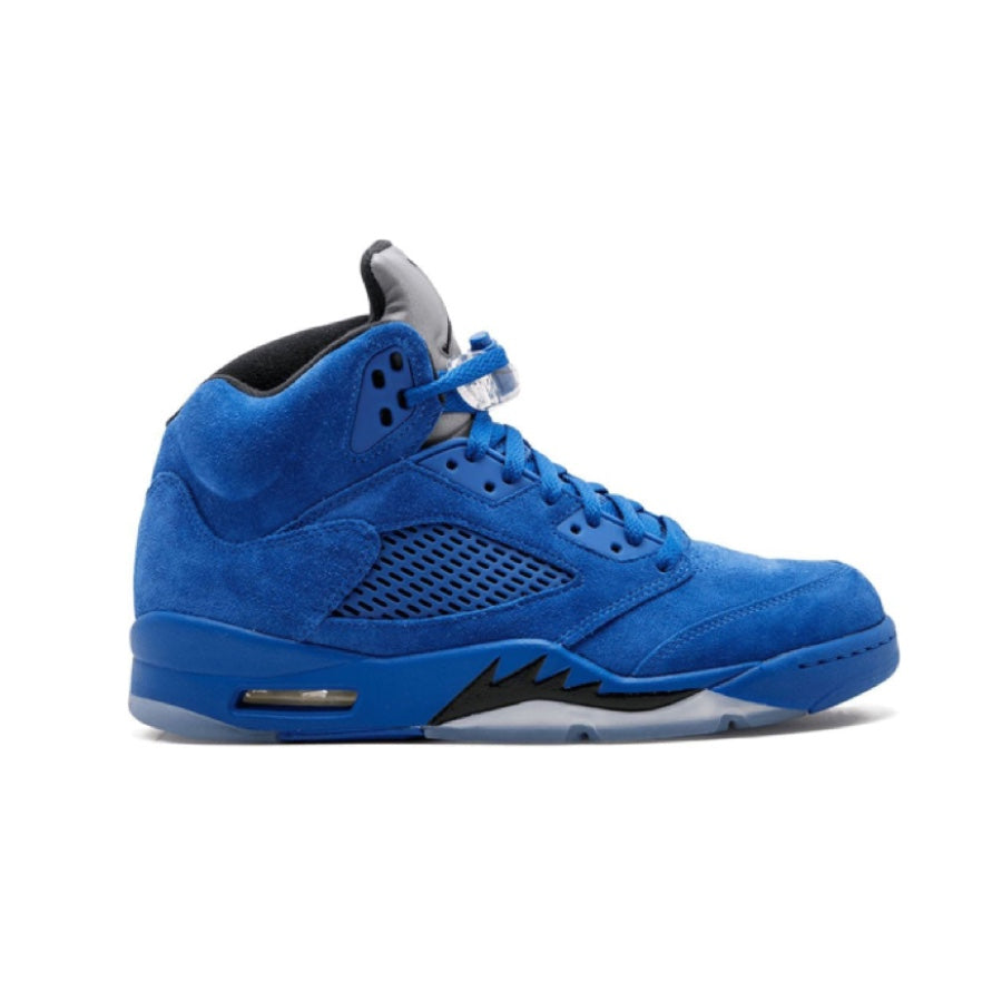 Air Jordan 5 Retro Sneakers - Blue Suede & Game Royal Black Colorway | Men's Basketball Shoes for Casual Wear & Street Style