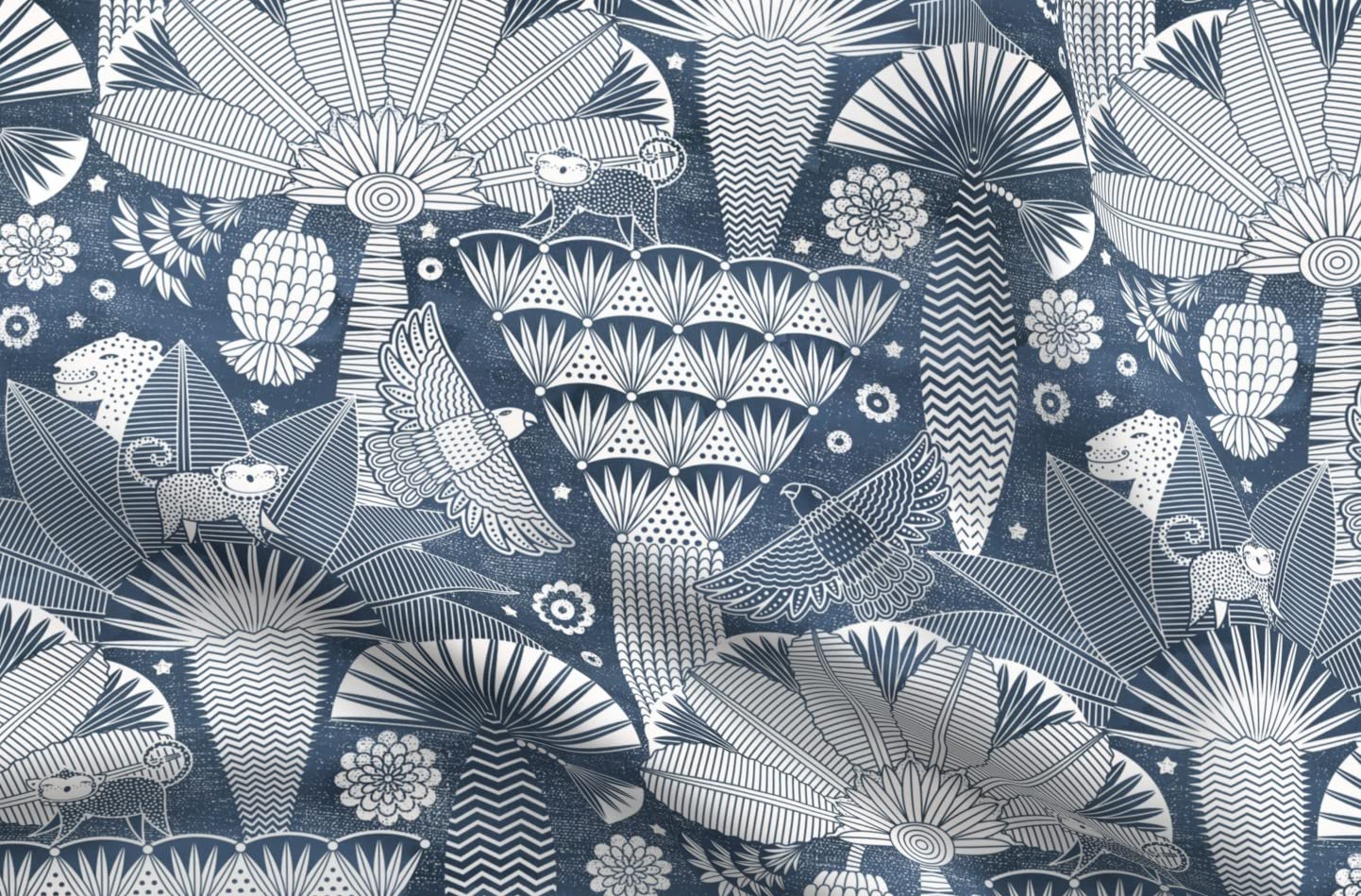 Jungle Dream Navy Blue Forest Palm Monkey Banana Printed Cotton Poplin Fabric - Fat Quarter for Sewing, Quilting, Dresses & DIY Crafts | Perfect for Home Decor, Upholstery & Fashion Projects