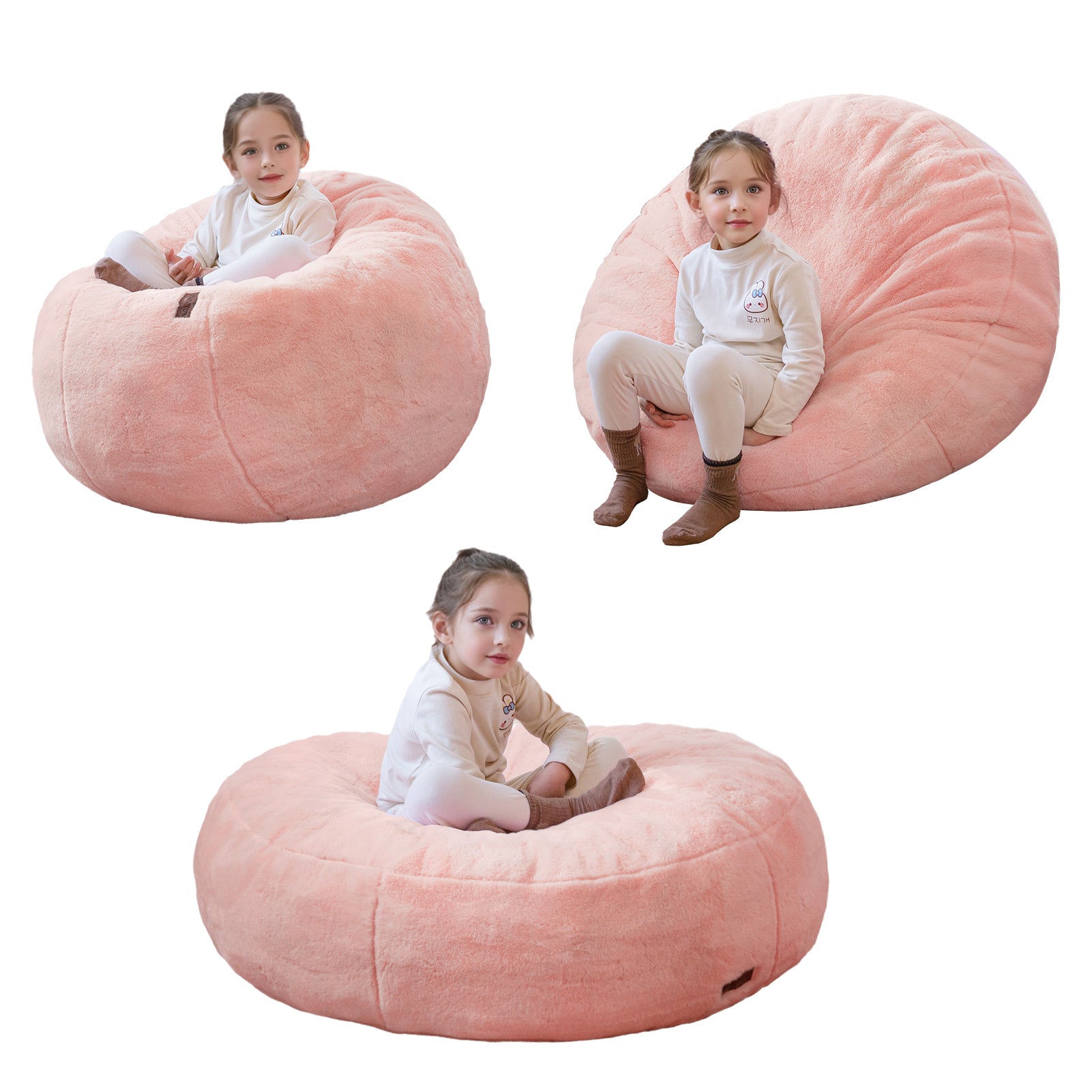MAXYOYO 3-in-1 Kids Bean Bag Chair Bed - Convertible Faux Fur Floor Sofa for Children's Room, Gaming & Reading (Pink) | Perfect for Playroom, Bedroom & Dorm Decor