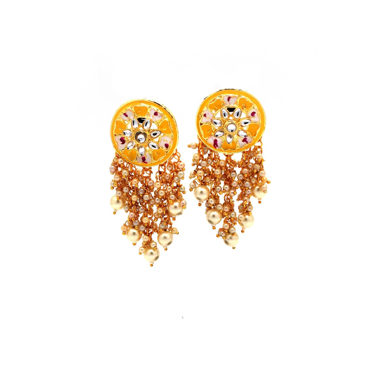 Elegant Faux Stone Enamel Drop Earrings with Tassels - Indian Ethnic Fashion Jewelry for Women | Wedding, Bollywood Party & Special Occasion Accessories