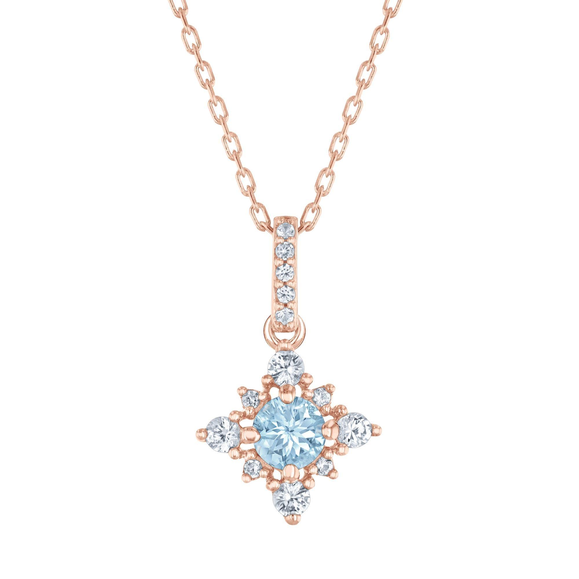Elegant Aquamarine & White Sapphire Rose Gold Pendant Necklace for Women | Perfect for Weddings, Anniversaries & Special Occasions