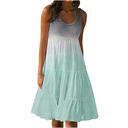 Women's Tie Dye Summer T-Shirt Dress - Sleeveless Ombre Tank Dress with Pleated Knee-Length Design | Perfect for Beach Outings, Casual Wear & Summer Vacations