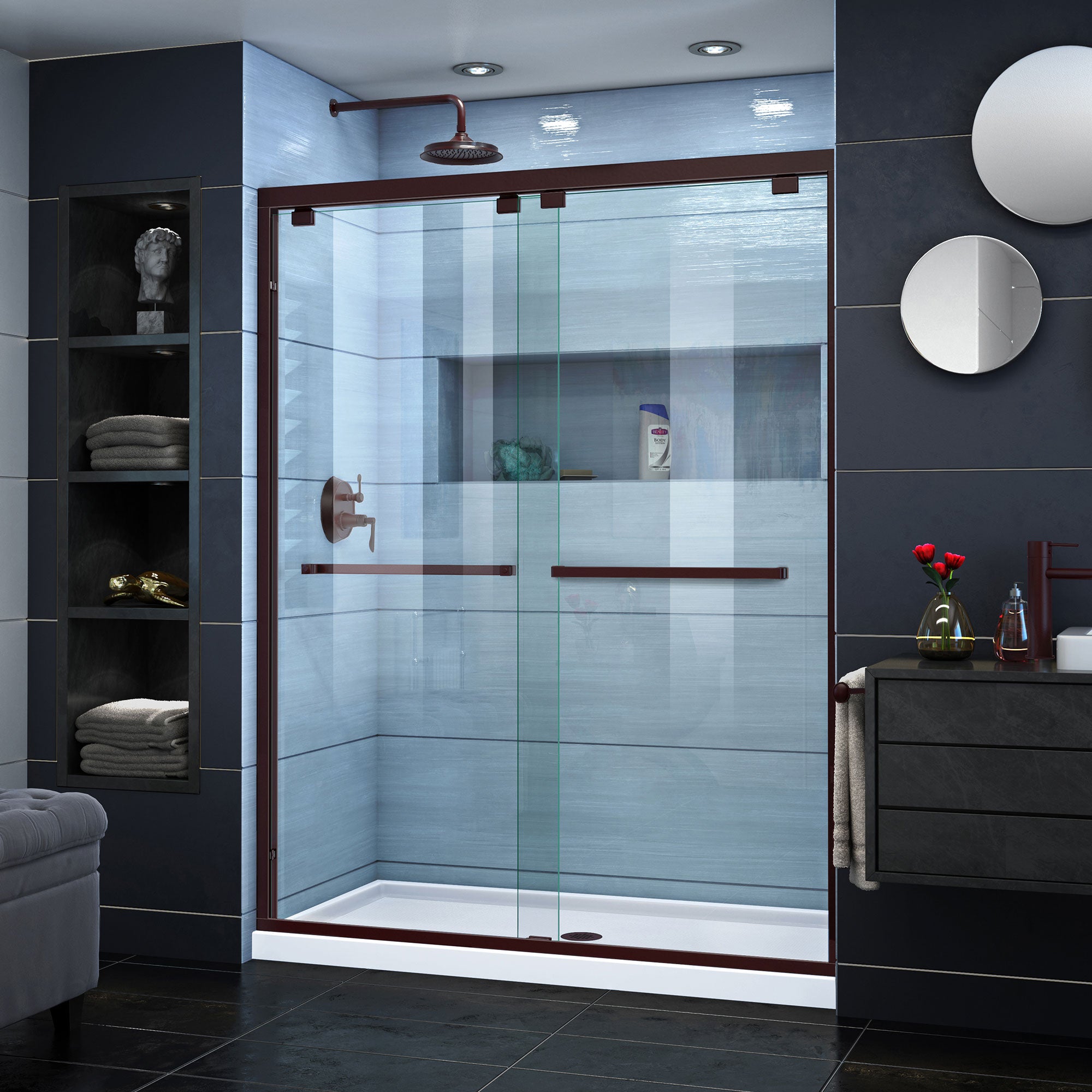 DreamLine Encore 56-60 Inch W x 76 Inch H Semi-Frameless Bypass Sliding Shower Door - Modern Bathroom Upgrade for Small Spaces & Walk-In Showers