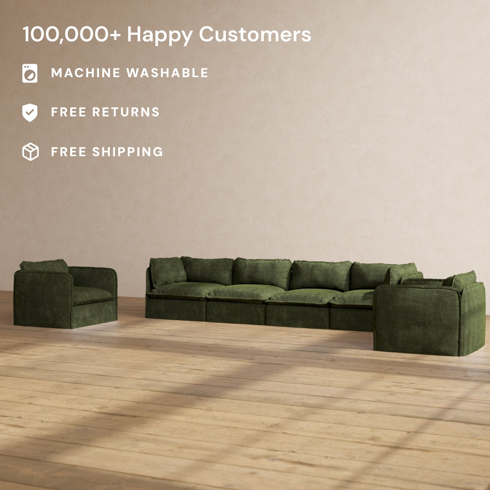 Premium Modular 4-Seater Sofa with Armchair Set in Olive Green | Luxe Fabric Blend | Perfect for Living Room, Lounge & Home Theater Seating