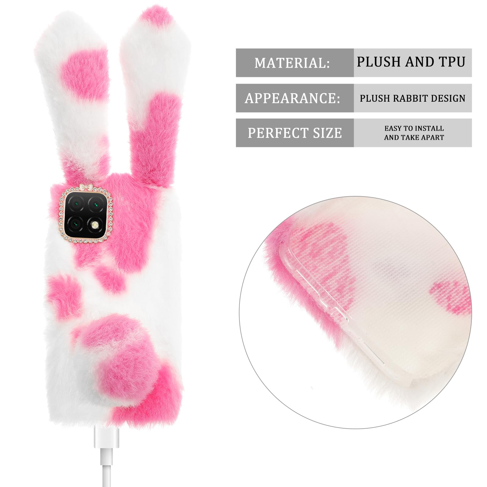 Mikikit Cute Plush Rabbit Fur Phone Case for iPhone 11 - Soft Pink Fluffy Protective Cover with Comfortable Grip | Perfect Gift for Girls, Women & Teens | Ideal for Daily Use, Travel & Photo Shoots