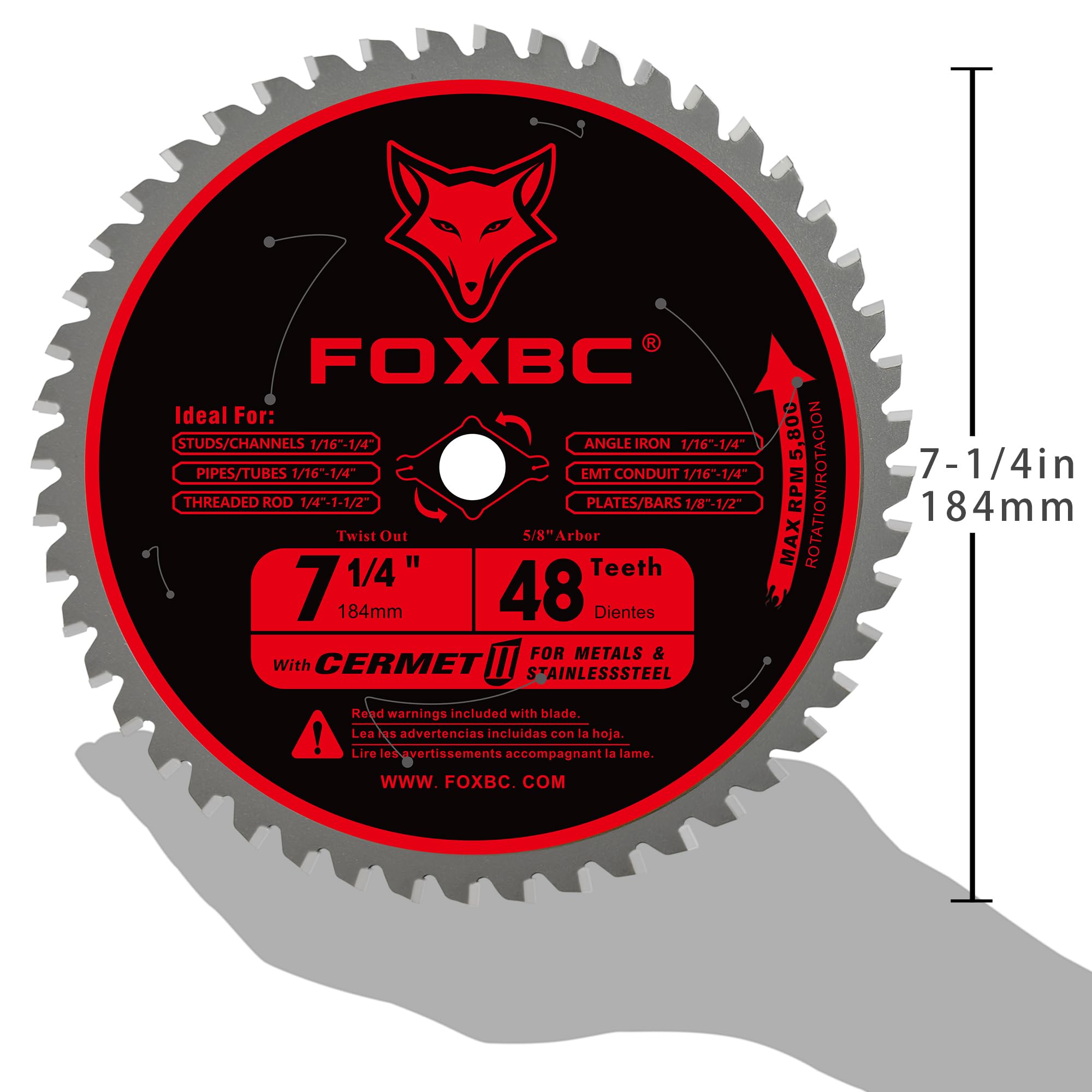 FOXBC 7-1/4 Inch Circular Saw Blade - 48 Teeth Carbide Tipped for Metal & Stainless Steel Cutting - Compatible with Diablo D0748CF - Perfect for DIY Projects, Metal Fabrication, and Construction Work