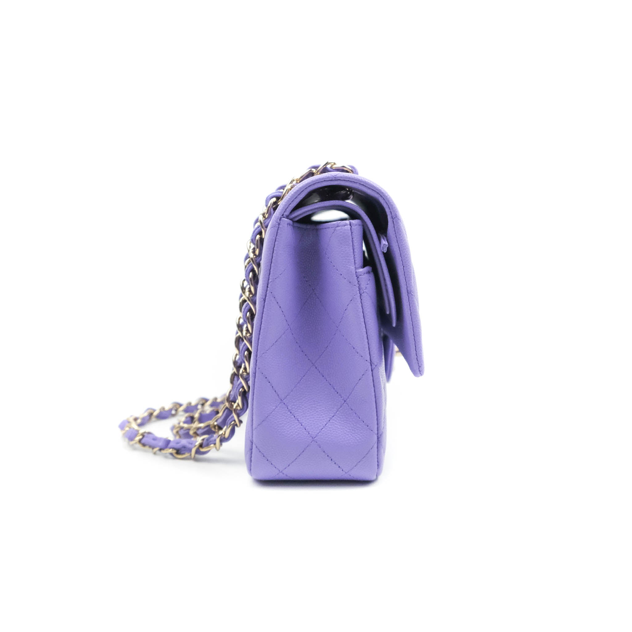 Chanel Classic Medium Double Flap Bag in Purple Caviar Leather with Gold Hardware - 20S Collection | Luxury Crossbody Purse for Women, Perfect for Parties, Weddings & Evening Events