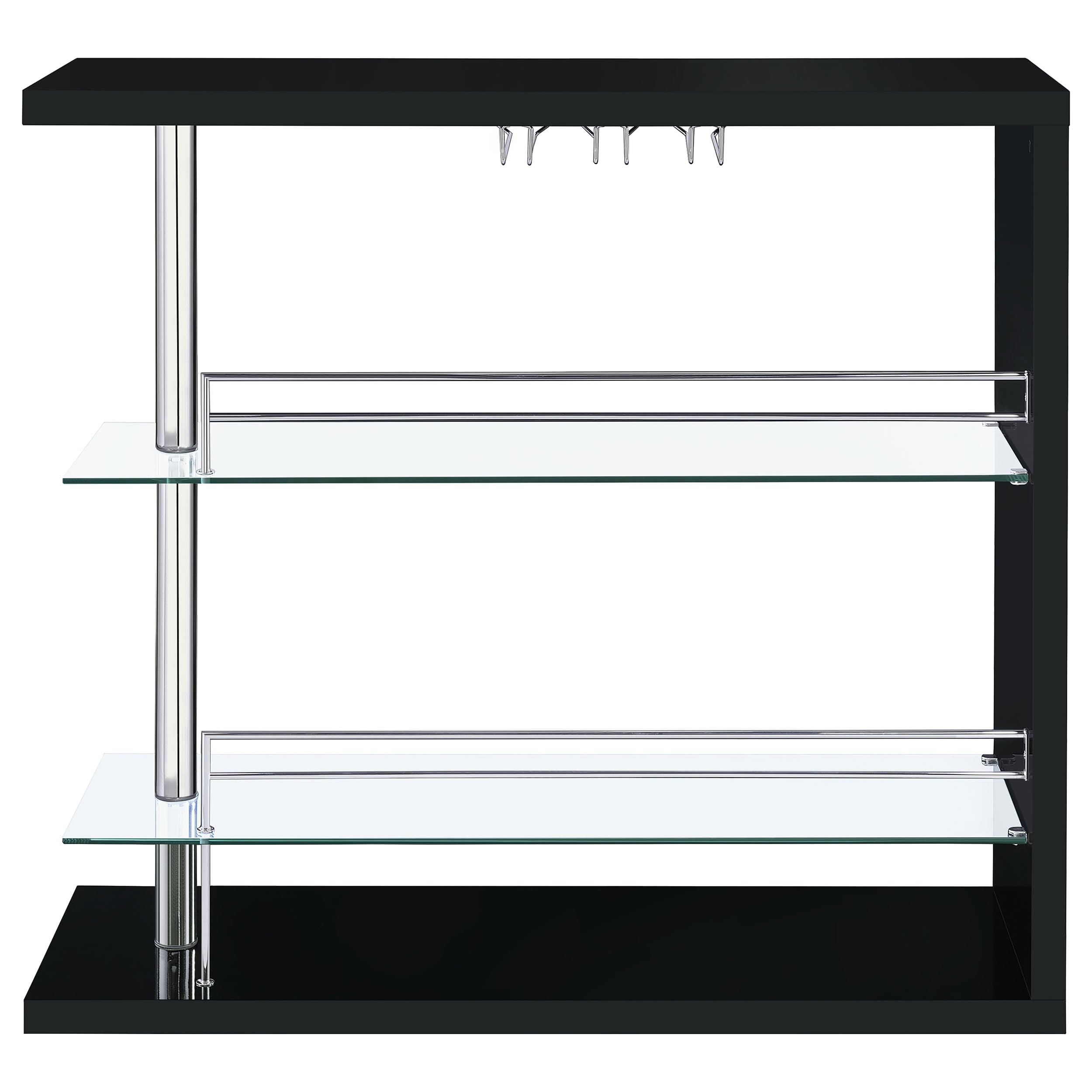 Modern Wine Table & Liquor Cabinet - Coaster Home Furnishings Prescott Rectangular Freestanding Wine Storage with 2 Shelves & Glass Holder, High Gloss Black - Perfect for Dining Room, Bar or Entertainment Area