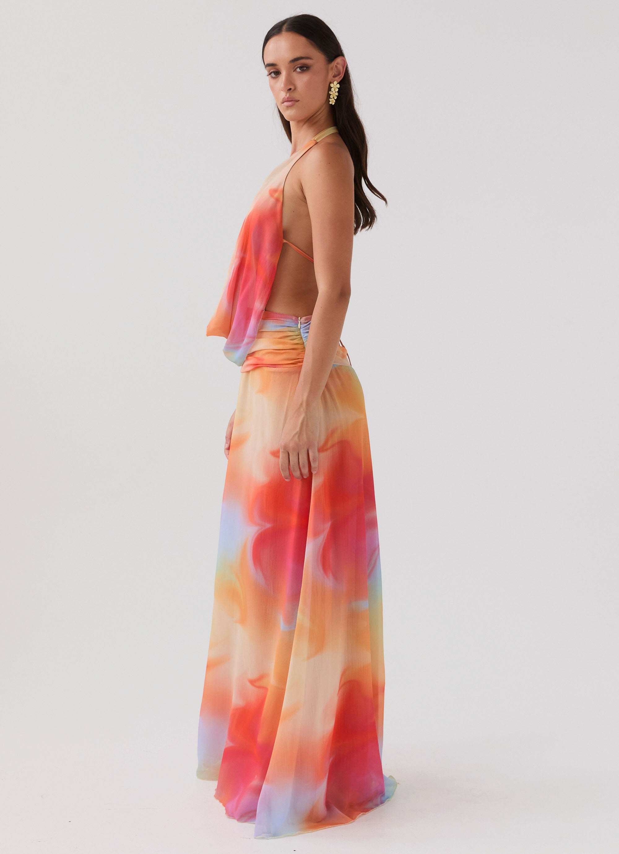 Elysia Flowy Chiffon Maxi Dress - Rainbow Colors for Women | Elegant Beach Wedding Party Gown | Perfect for Summer Vacations, Date Nights & Special Occasions