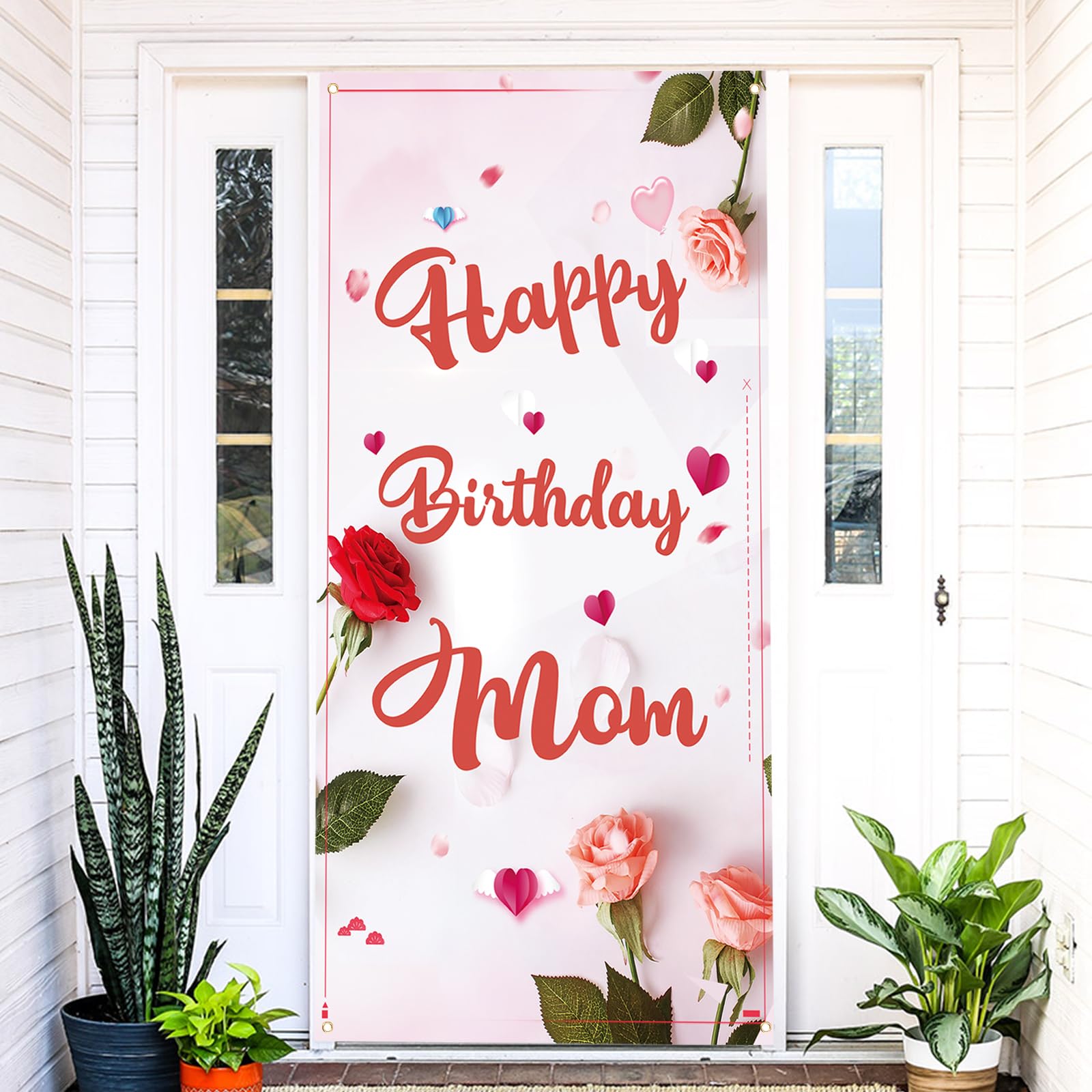 Happy Birthday Mom Door Banner - Women's Birthday Decorations & Backdrop for Party, Home, Office - Perfect for Mother's Day, Birthday Celebrations & Special Events