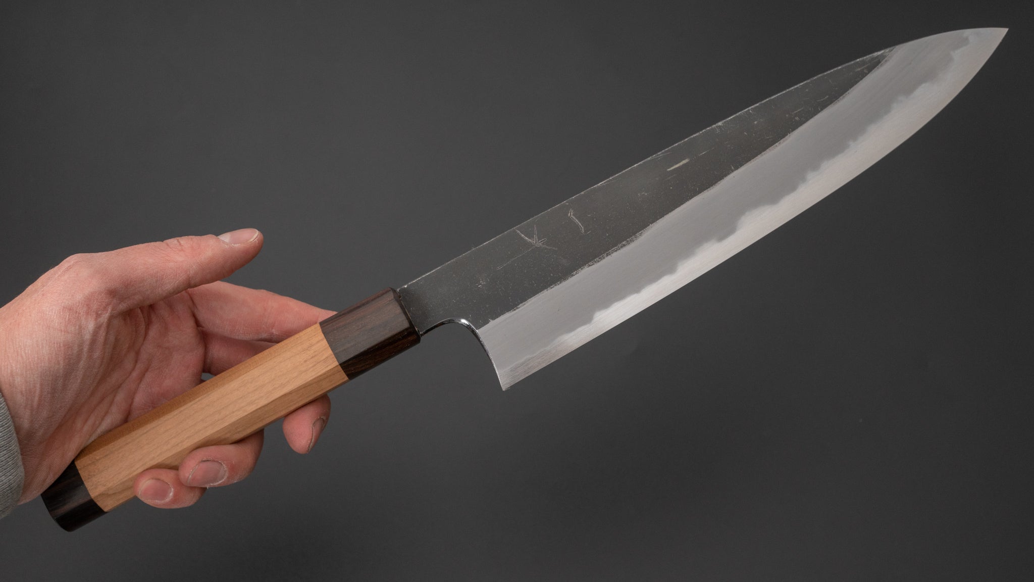 Hitohira Togashi Blue #2 Kurouchi Gyuto 240mm Japanese Chef Knife with Cherry Wood & Ebony Handle - Perfect for Sushi, Meat Slicing & Precision Cooking