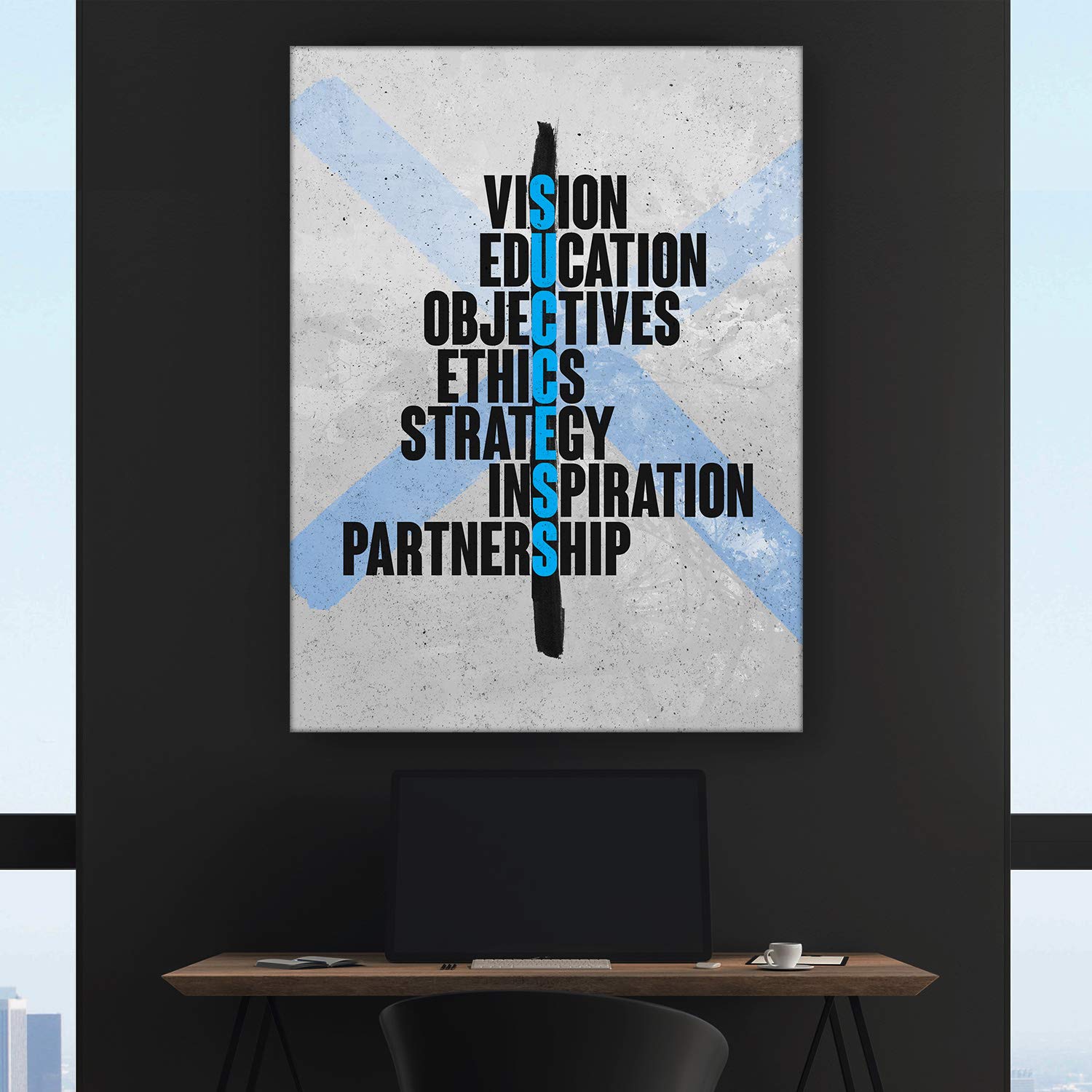 SuccessHuntersPrints Motivational Wall Art with Inspirational Quotes - Framed Office & Home Decor Poster for Vision, Strategy & Ethics - Perfect for Workplace Motivation & Home Office Inspiration