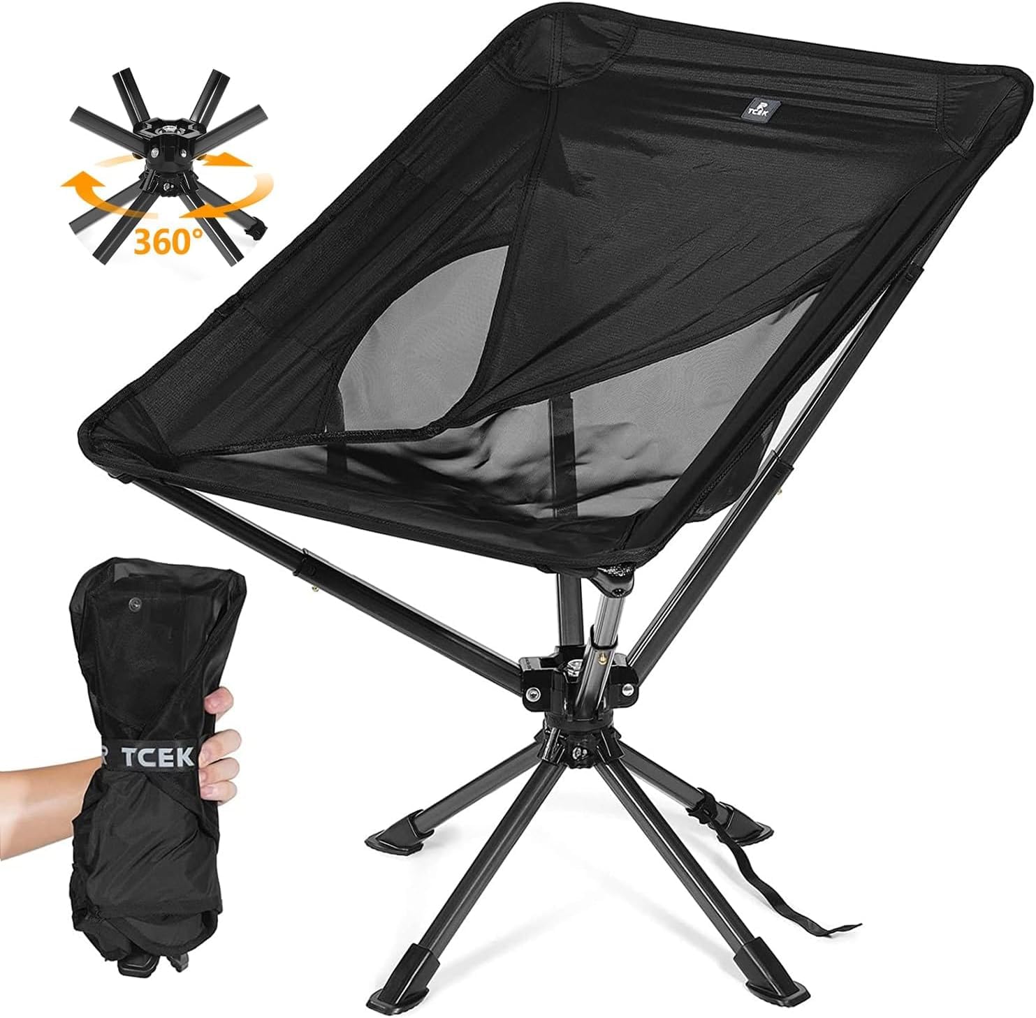 Upgraded Swivel Portable Folding Chair - Compact & Lightweight Collapsible Chair for Adults, Sets Up in 8 Seconds, Supports 300 lbs - Perfect for Camping, Travel, Hiking, Beach, Picnics, Backyard & Outdoor Events