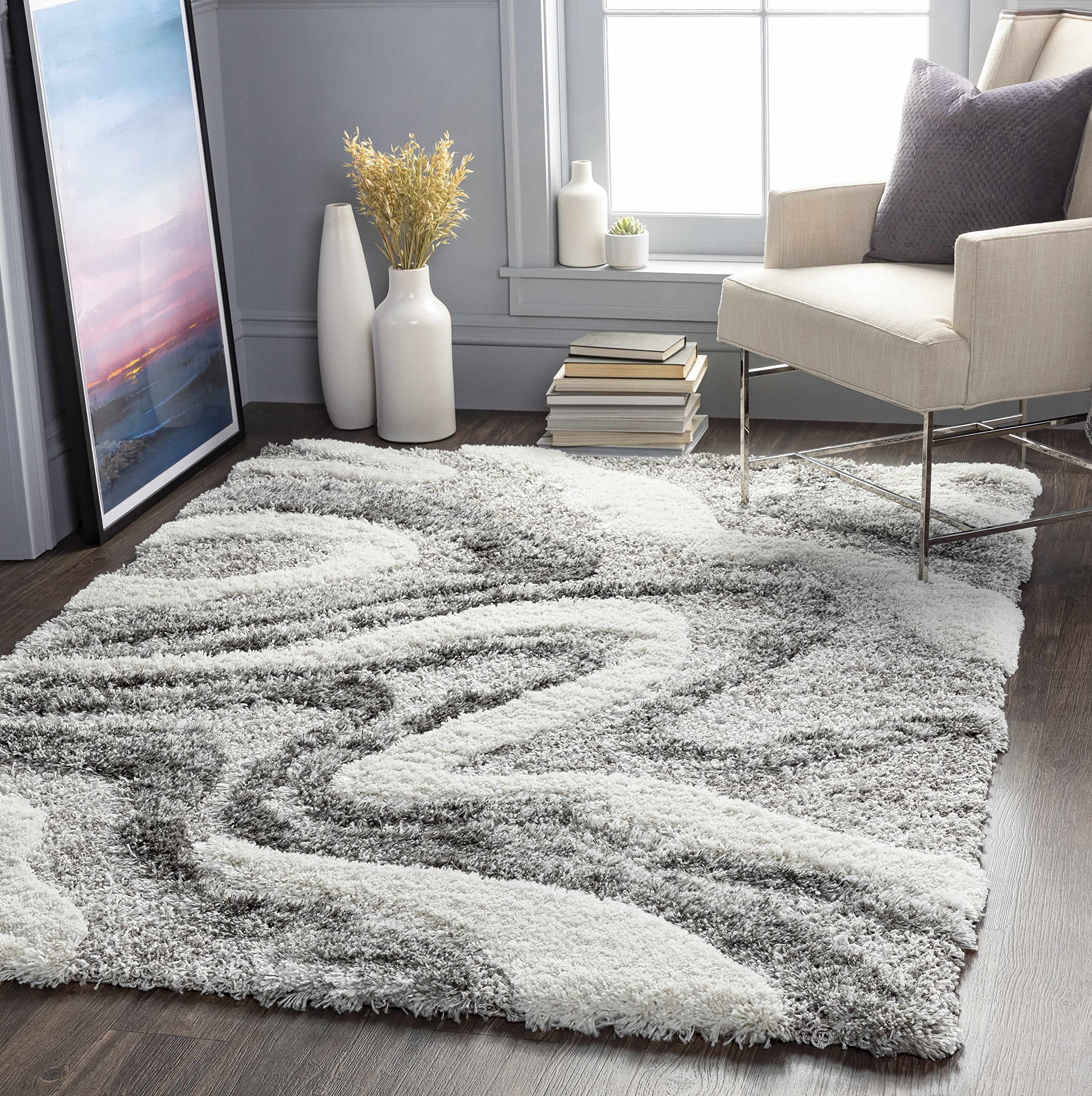 Hauteloom Asfordby Modern Plush Pile Area Rug 2' x 3' Gray - Soft Living Room & Bedroom Carpet for Cozy Home Decor