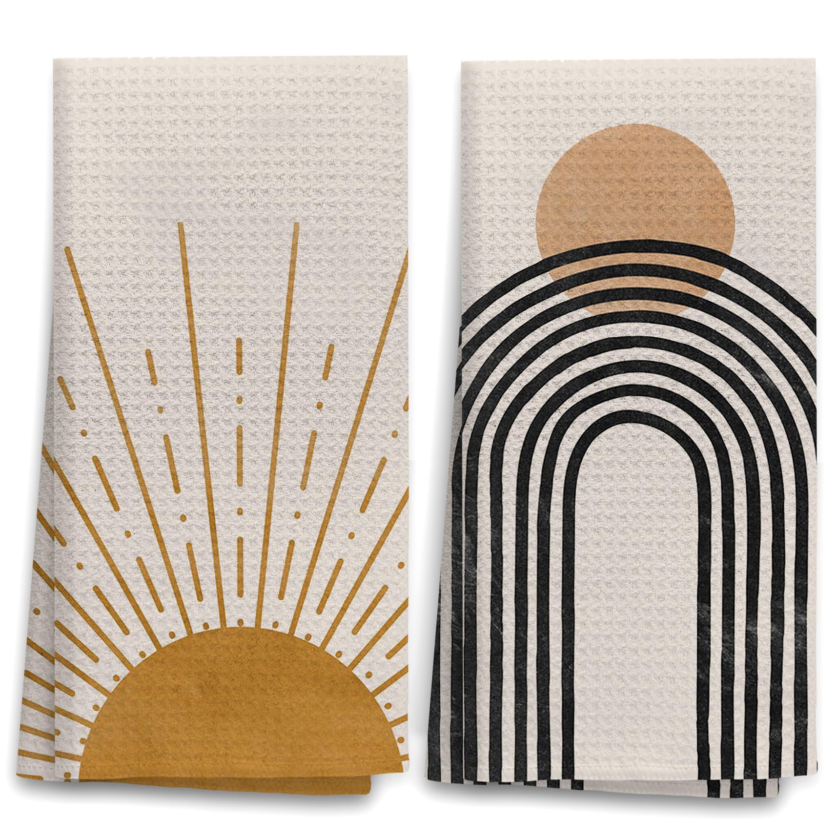 Boho Sun Rainbow Highly Absorbent Kitchen Towels Set of 2 - Bohemian Hand & Dish Towels for Bathroom & Kitchen Decor - Perfect for Boho Lover Gifts, Home Styling & Hostess Presents