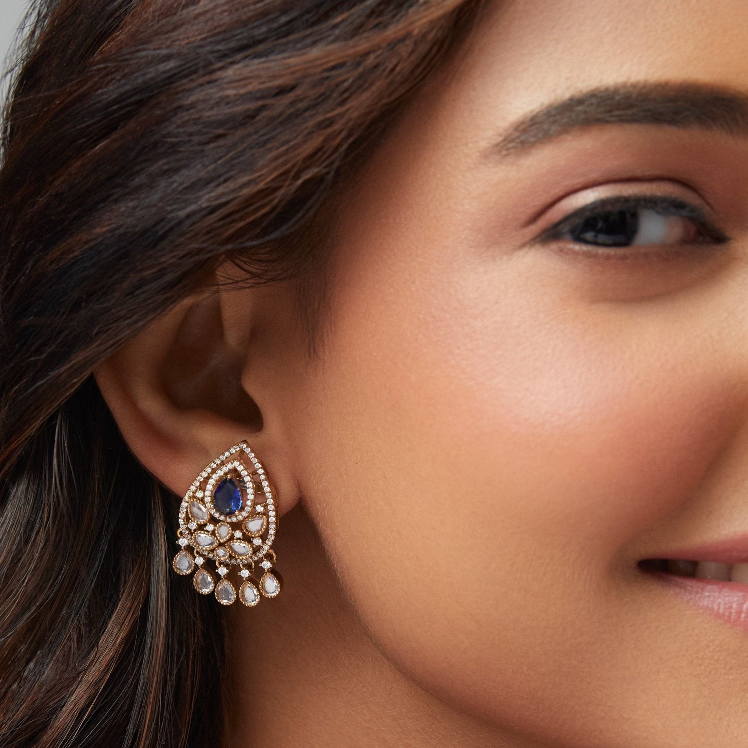 Delara Nakshtra CZ Blue Stud Earrings for Women - Sparkling Cubic Zirconia Jewelry - Perfect for Parties, Weddings & Everyday Wear