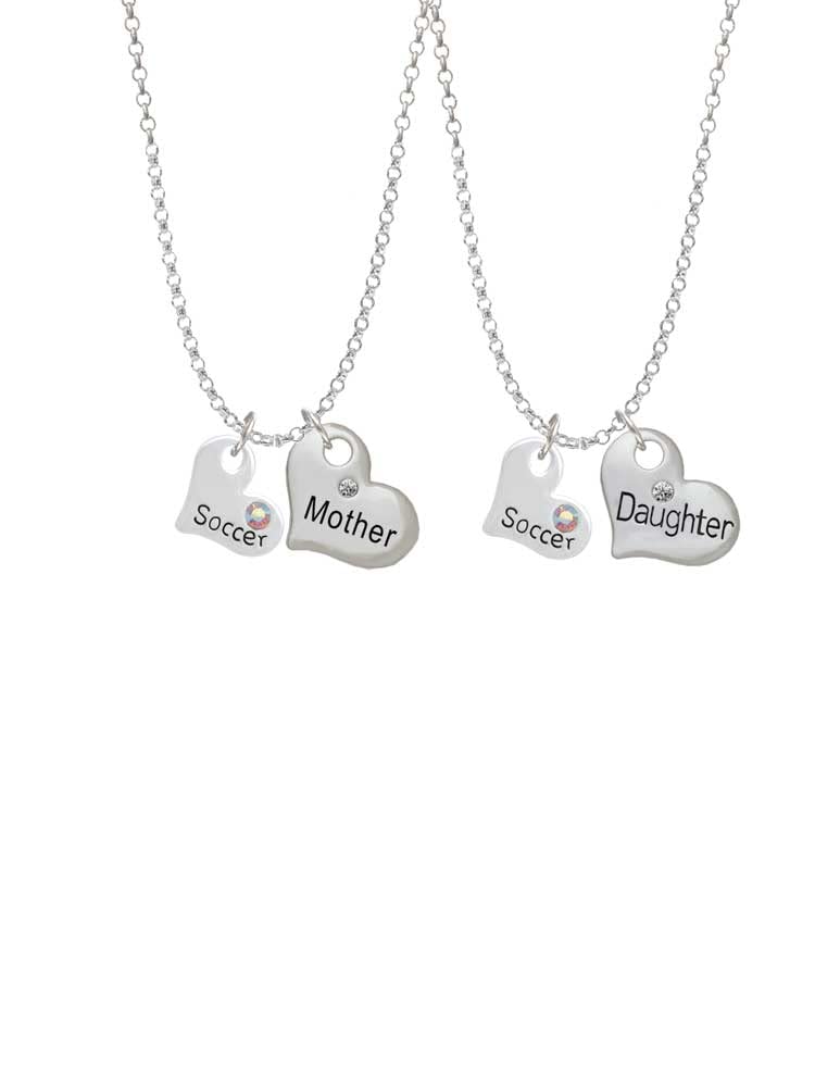 Delight Jewelry Mother Daughter Heart Necklace Set - Soccer Themed with AB Crystal, 19