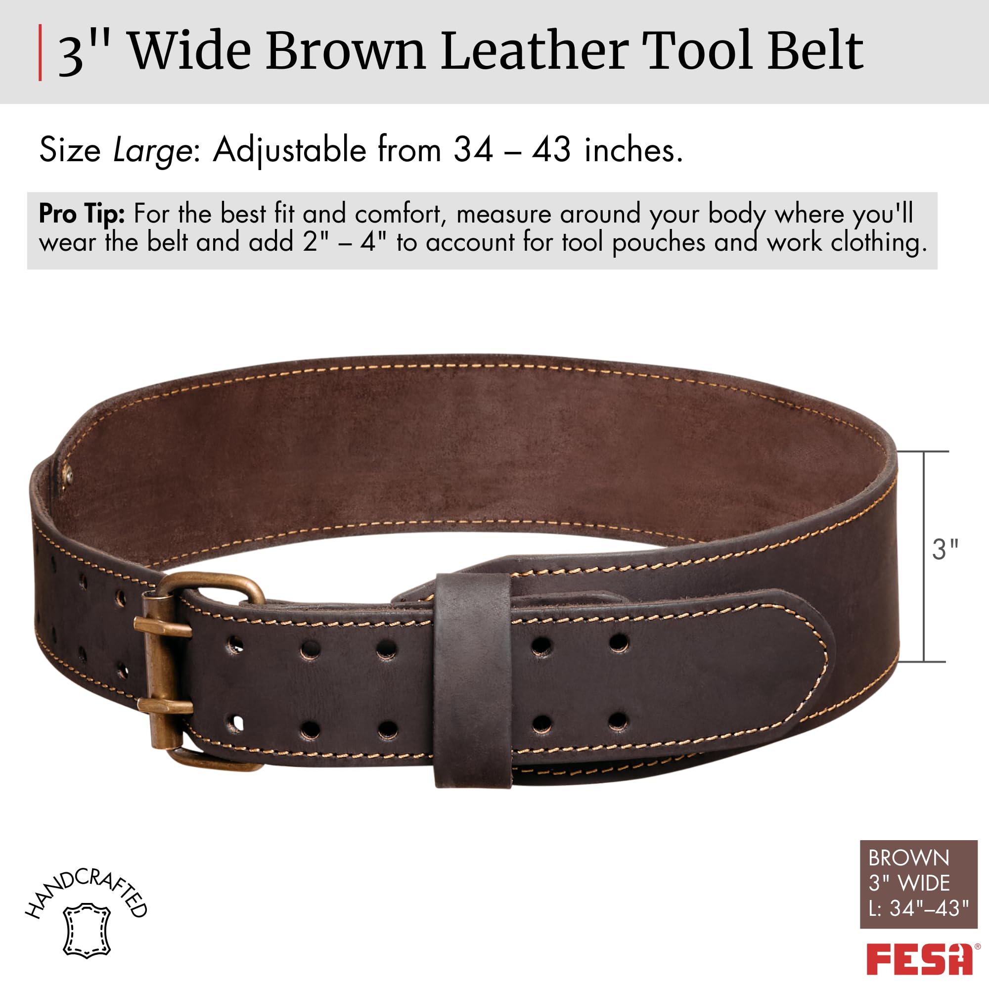 FESA Premium Men's Leather Tool Belt - Heavy Duty Top Grain Leather Carpenter Belt with Pockets for Construction Workers, Electricians & DIY Enthusiasts | Perfect for Home Renovation, Woodworking & Professional Job Sites