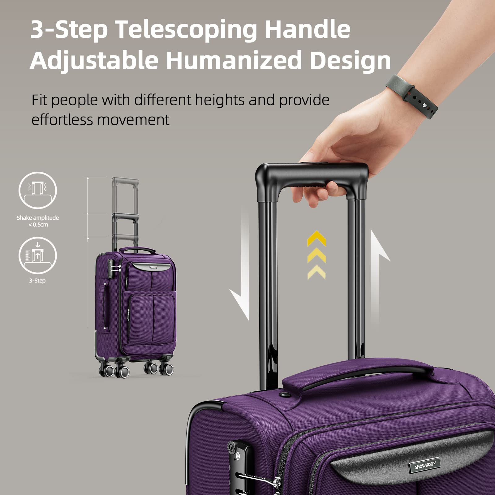 SHOWKOO 3-Piece Expandable Softside Luggage Set - Lightweight Durable Suitcases with Double Spinner Wheels & TSA Lock, Purple (20in/24in/28in) - Perfect for Air Travel, Business Trips & Family Vacations