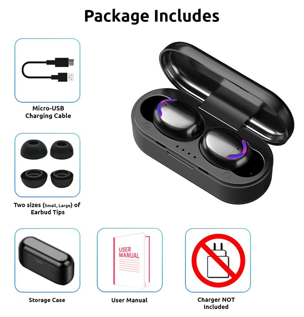V5.3 Wireless Bluetooth Earbuds with Quad Mic & 8D Bass - IPX7 Waterproof/Sweatproof - Compatible with ONN ONA19TB007 - Ultra Thin Case - Perfect for Gym, Running, Workouts & Daily Commute