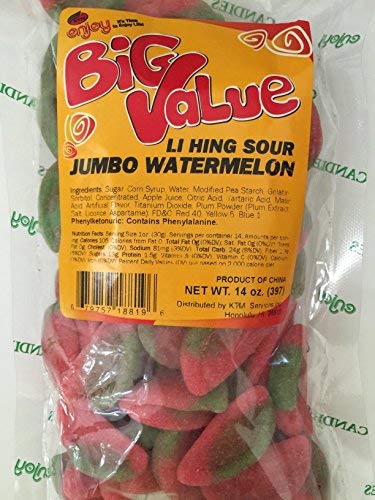 Hawaii Li Hing Sour Watermelon Gummy Candy - 14oz Bulk Bag of Jumbo Tropical Snacks | Sweet & Tangy Hawaiian Treat for Parties, Travel & Gift Giving
