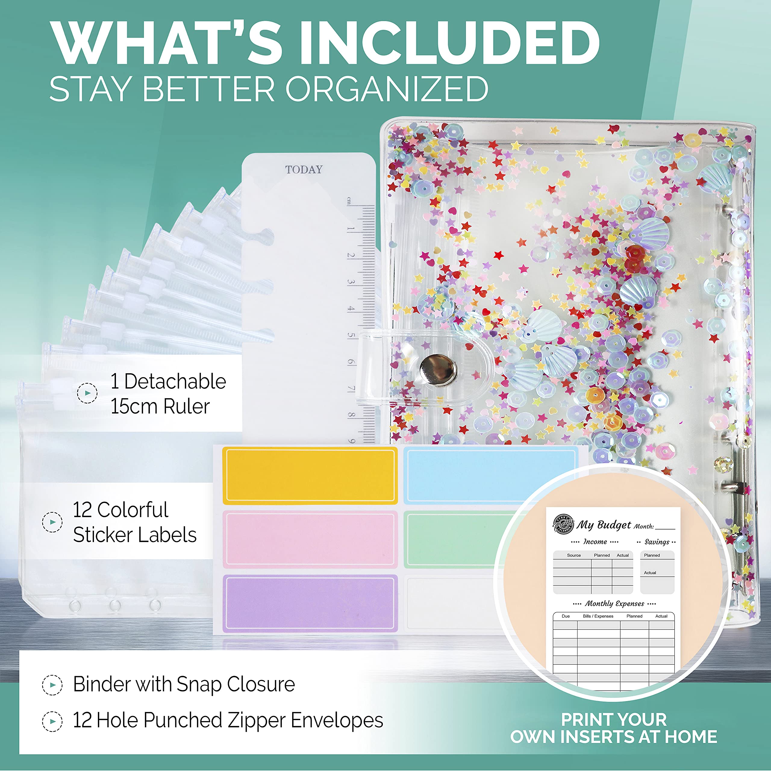 Sea Shell Money Organizer for Budgeting - Cash Budget Binder with Envelopes, Personal Finance Organizer for Saving & Expense Tracking | Perfect for Cash Envelope System, Home Budgeting & Financial Planning