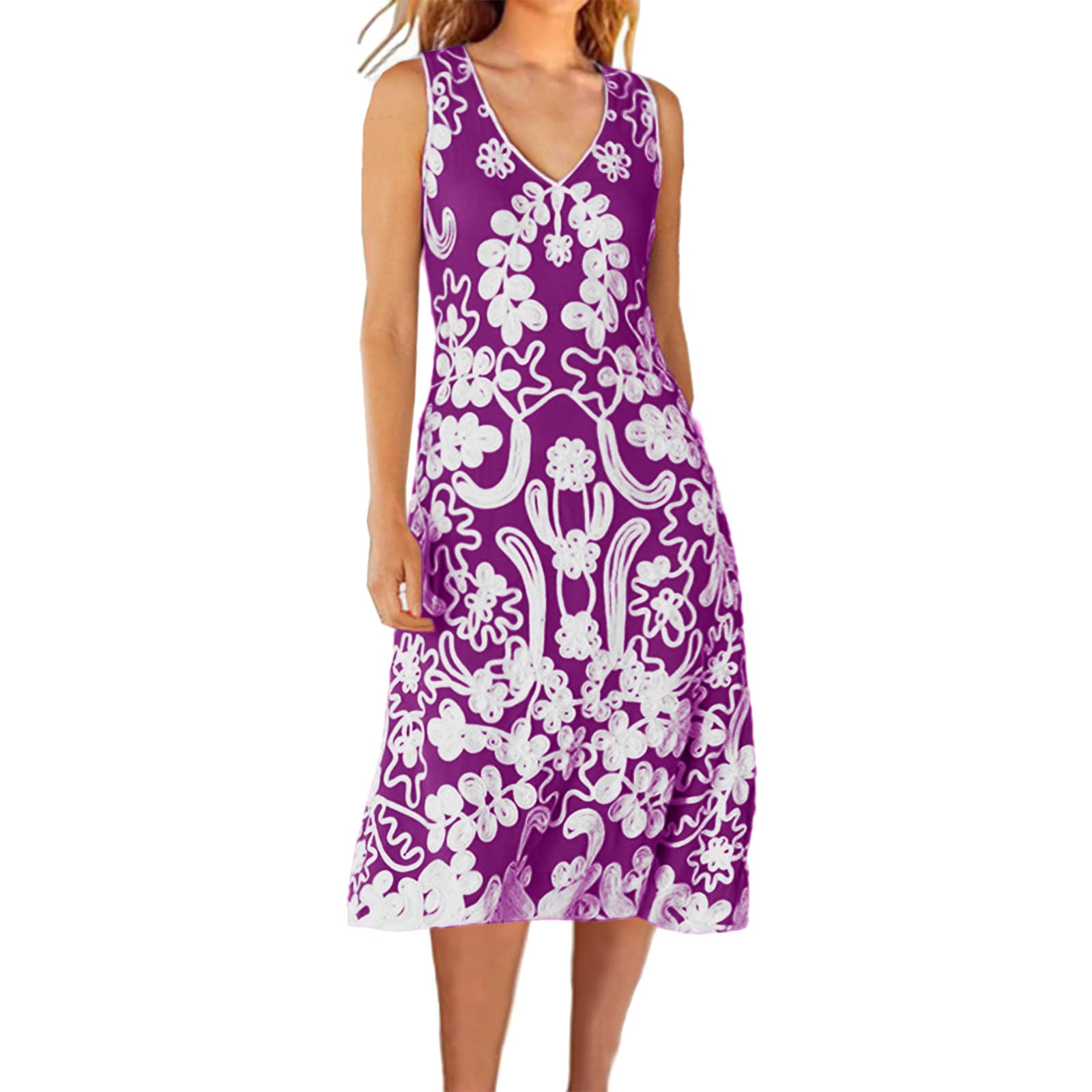Women's Floral Print V-Neck Lace Trim Sleeveless Tank Dress - Casual Summer Mini Dress for Beach, Party & Daily Wear