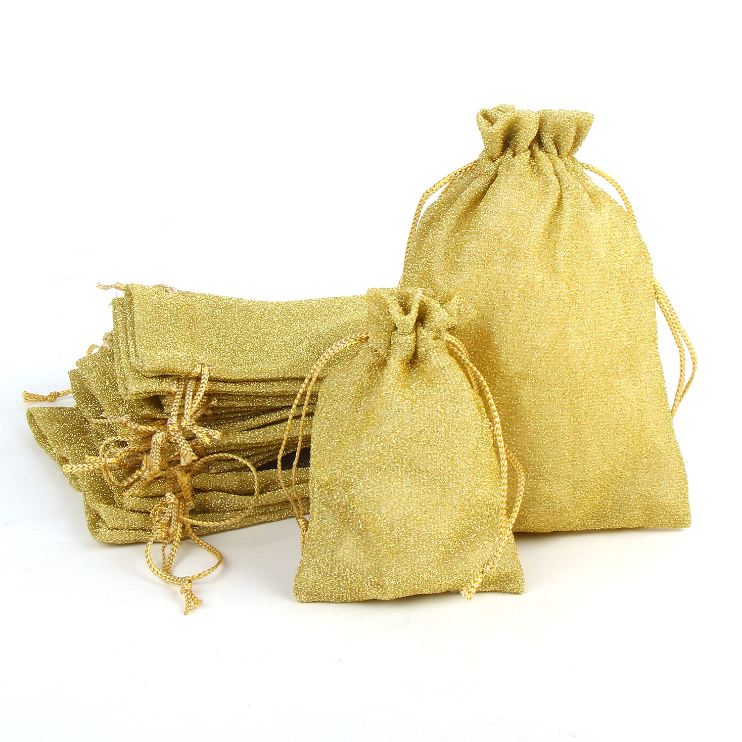 KIMOBER 16pcs Gold Glitter Drawstring Gift Bags - Elegant Jewelry Pouches for Christmas, Wedding & Party Favors | Perfect for Jewelry Storage, Gift Wrapping & Special Occasions